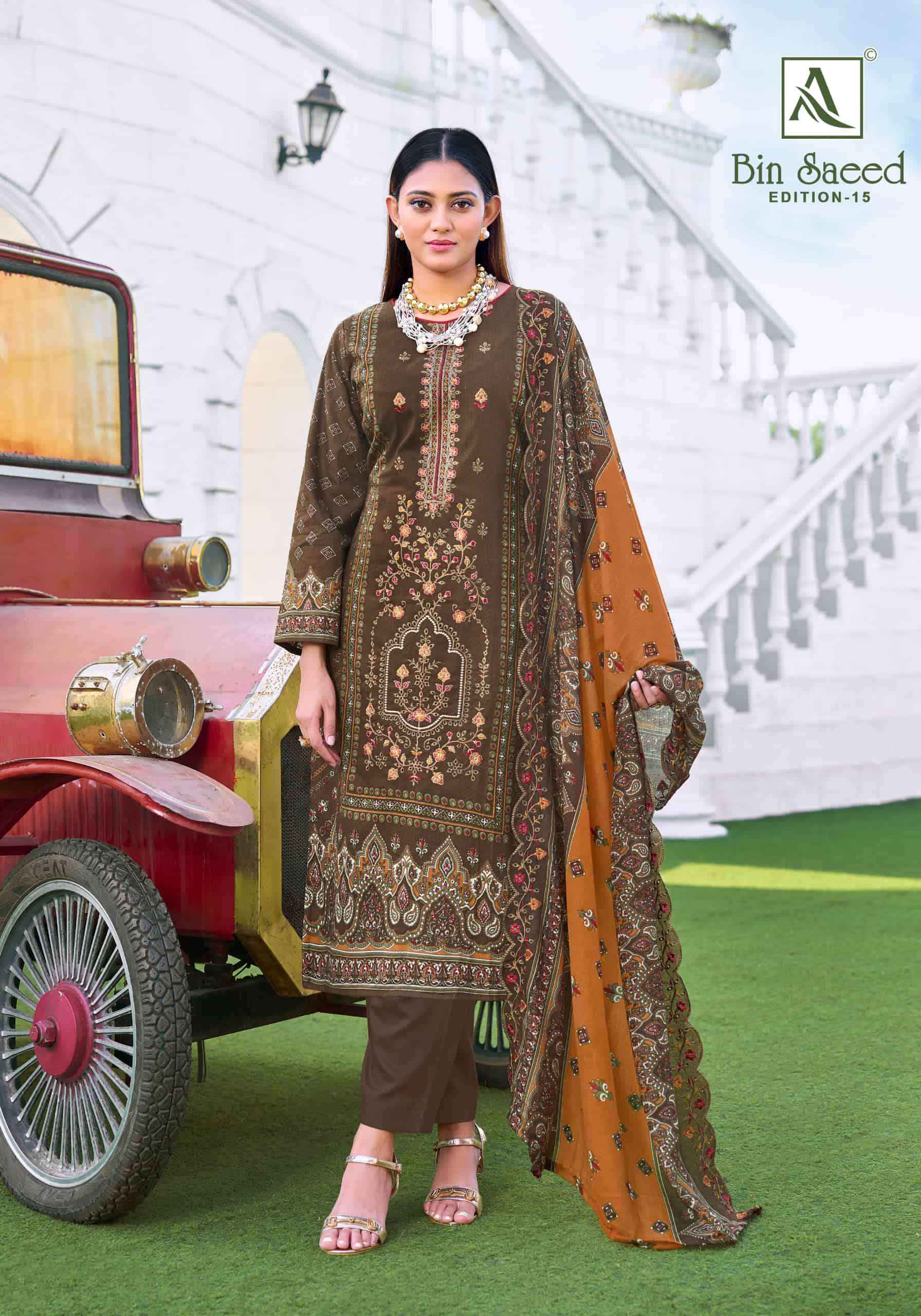 Alok Suit Bin Saeed Edition 15 Pure Cotton Pakistani Dress Material Wholesale Price ( 8 Pcs Catalogue )