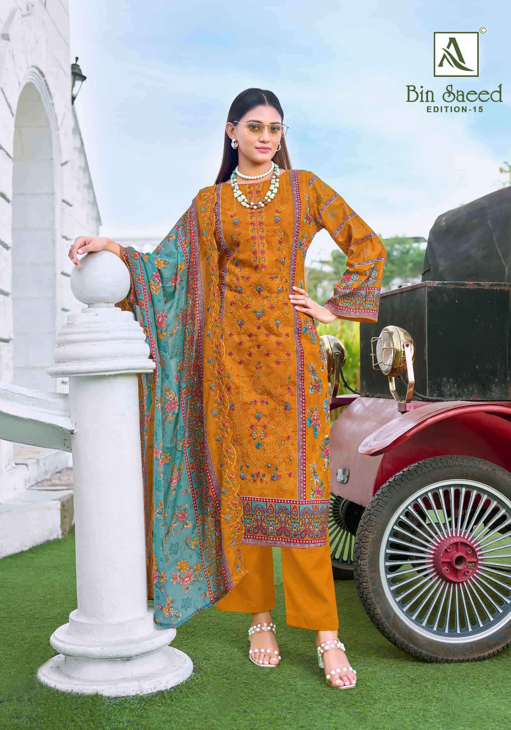 Alok Suit Bin Saeed Edition 15 Pure Cotton Pakistani Dress Material Wholesale Price ( 8 Pcs Catalogue )