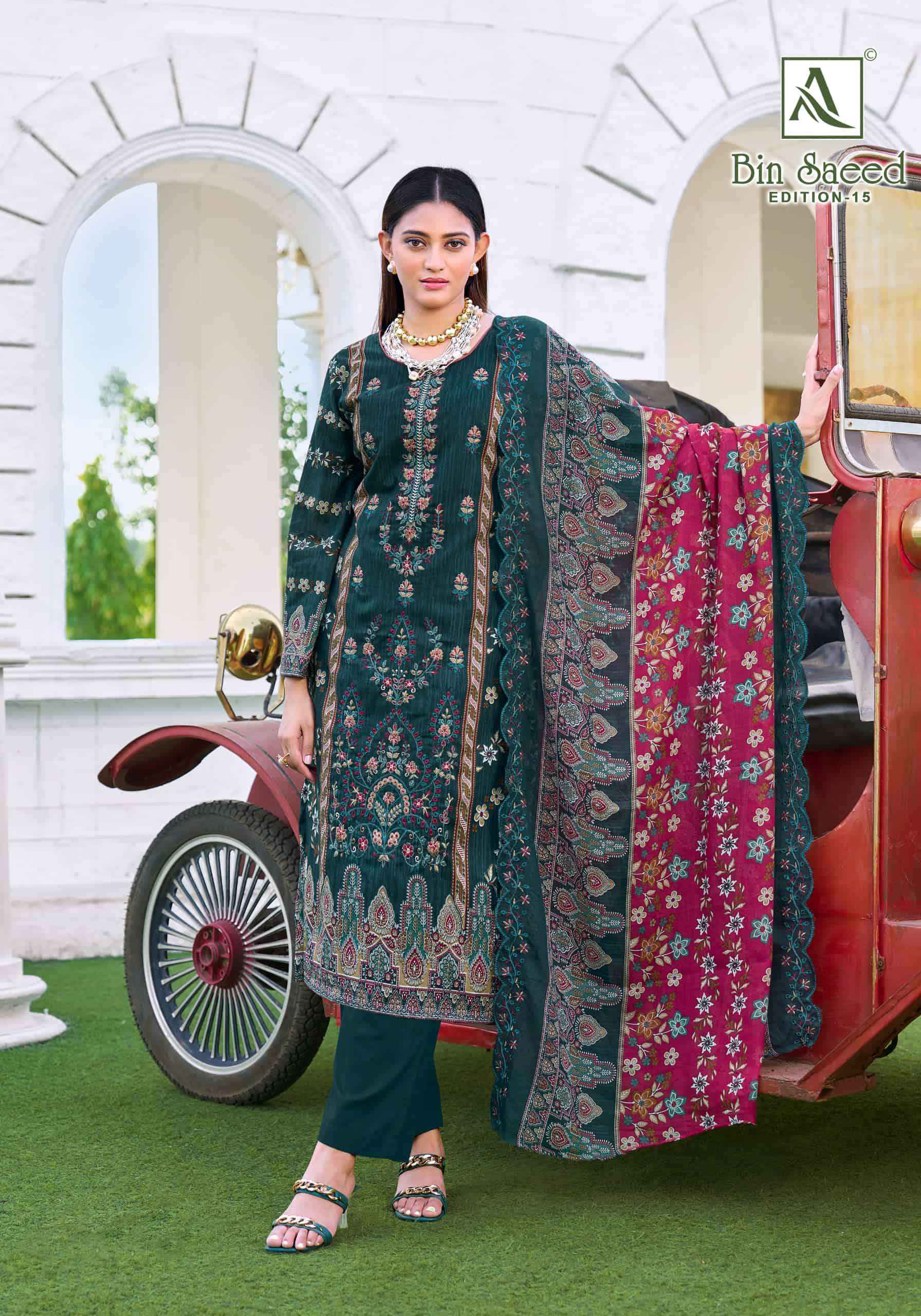 Alok Suit Bin Saeed Edition 15 Pure Cotton Pakistani Dress Material Wholesale Price ( 8 Pcs Catalogue )