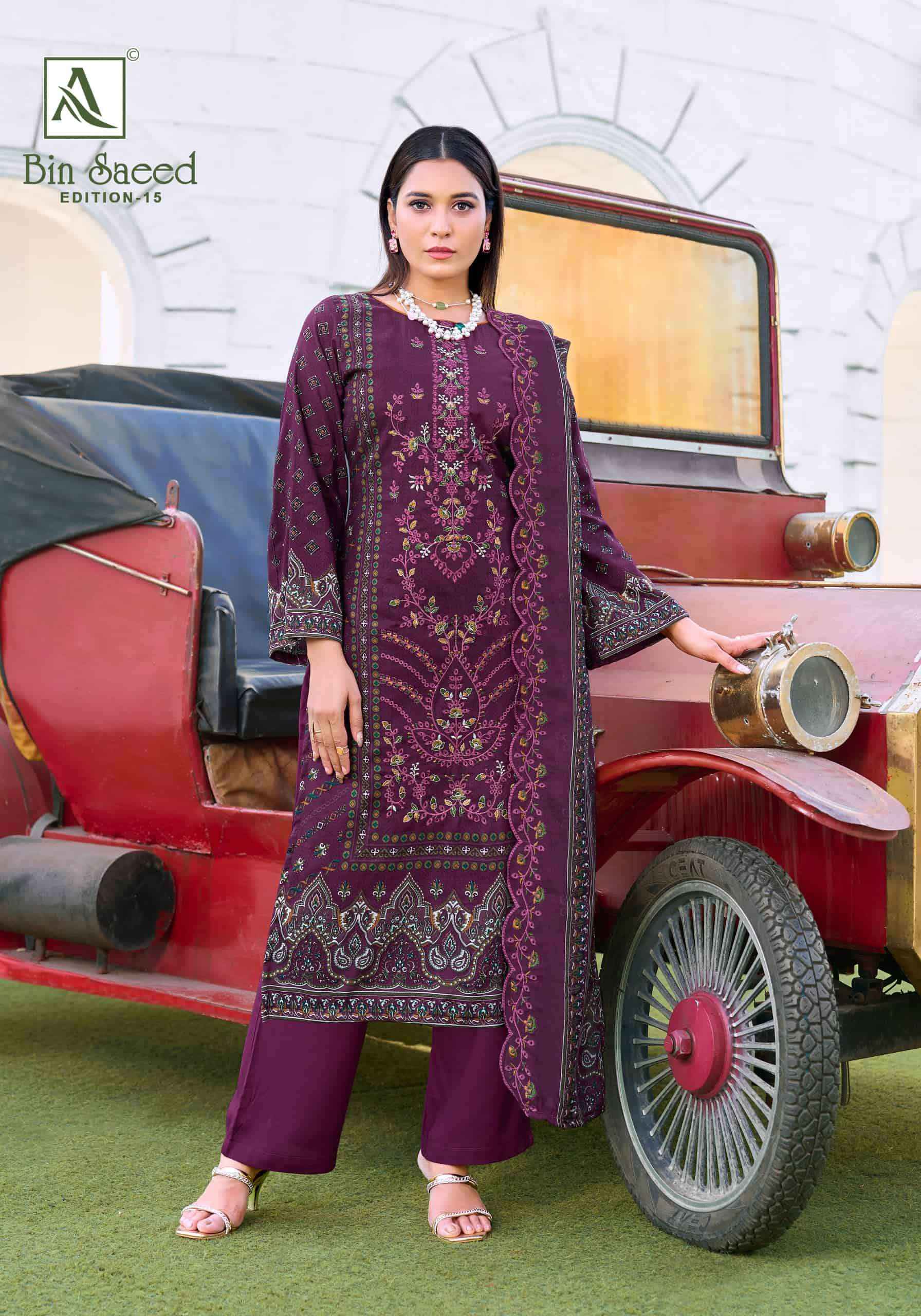 Alok Suit Bin Saeed Edition 15 Pure Cotton Pakistani Dress Material Wholesale Price ( 8 Pcs Catalogue )