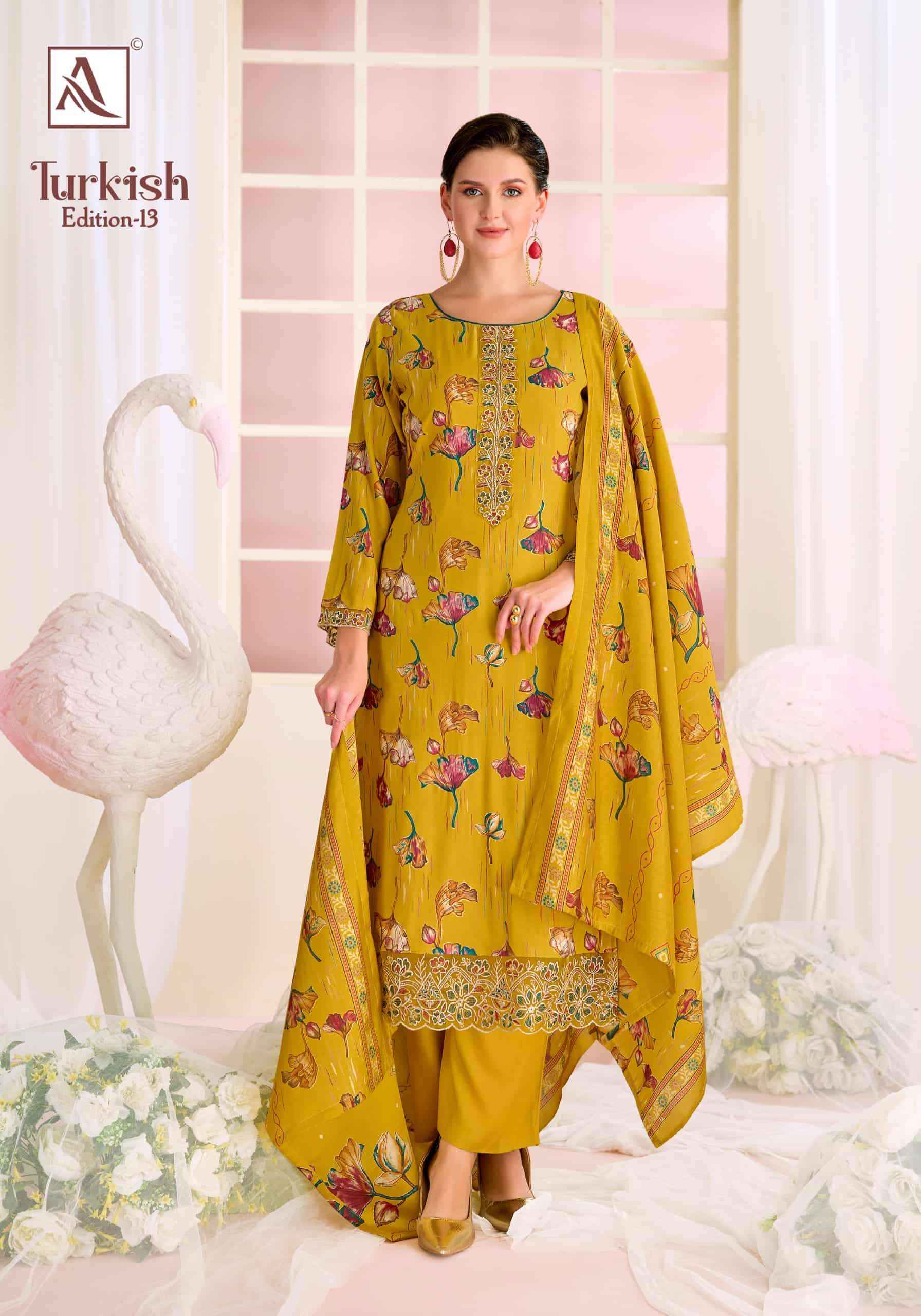 Alok Suit Turkish Edition 13 Rayon Wholesale Surat 6 Pcs Catalogue