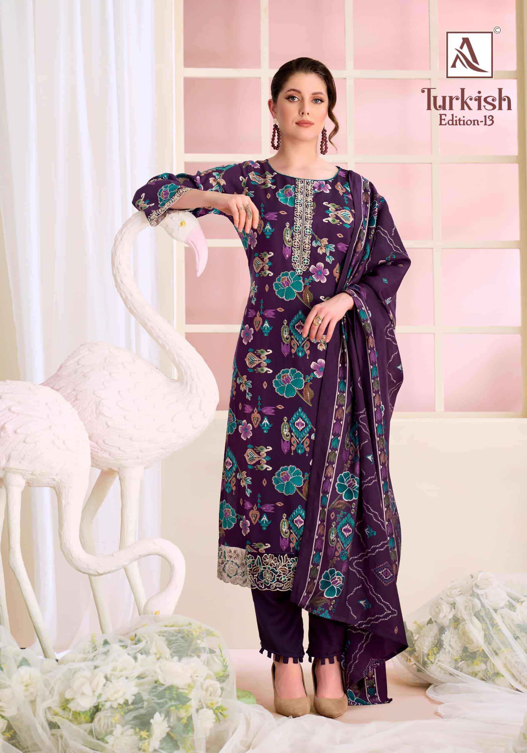 Alok Suit Turkish Edition 13 Rayon Wholesale Surat 6 Pcs Catalogue