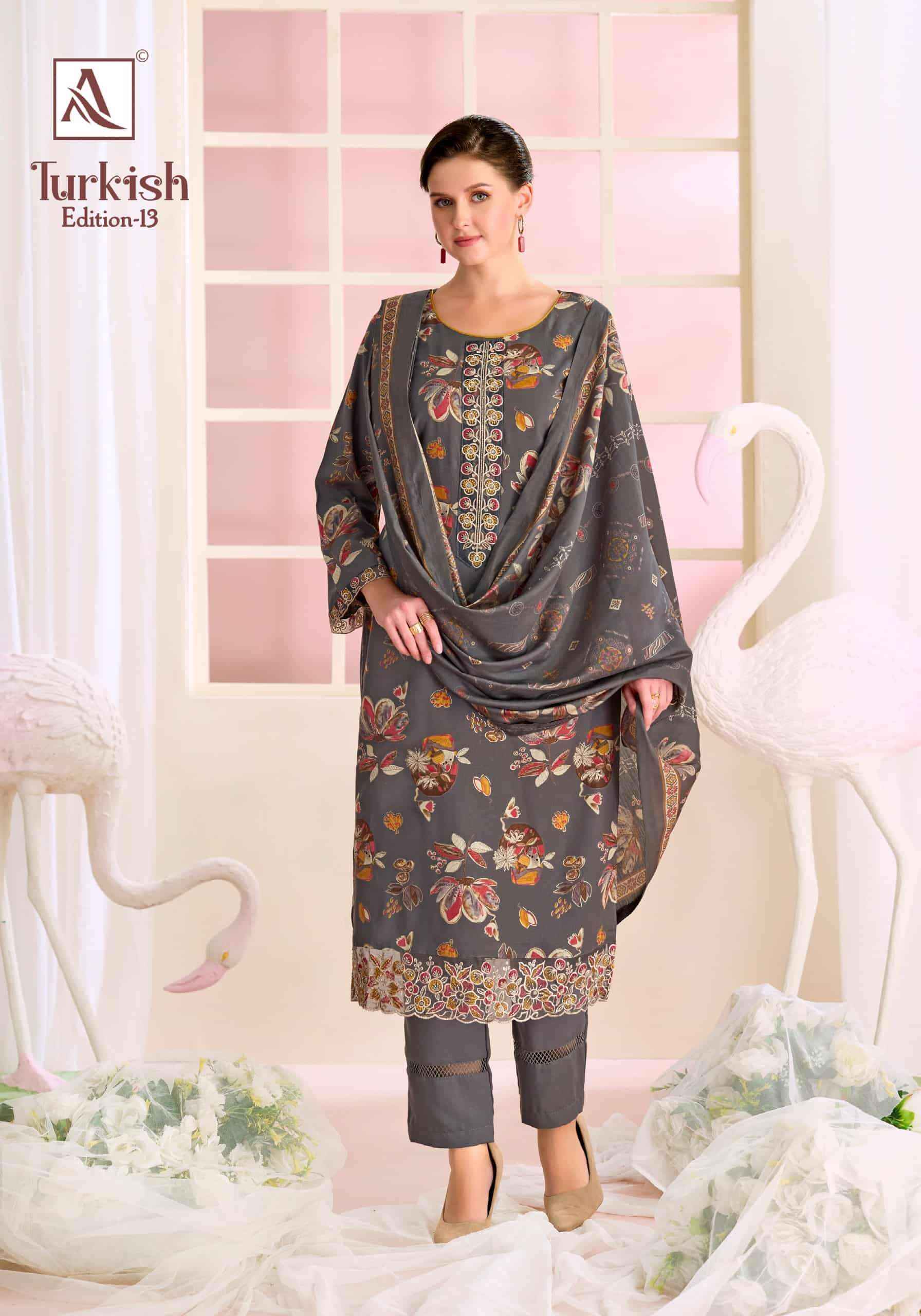 Alok Suit Turkish Edition 13 Rayon Wholesale Surat 6 Pcs Catalogue