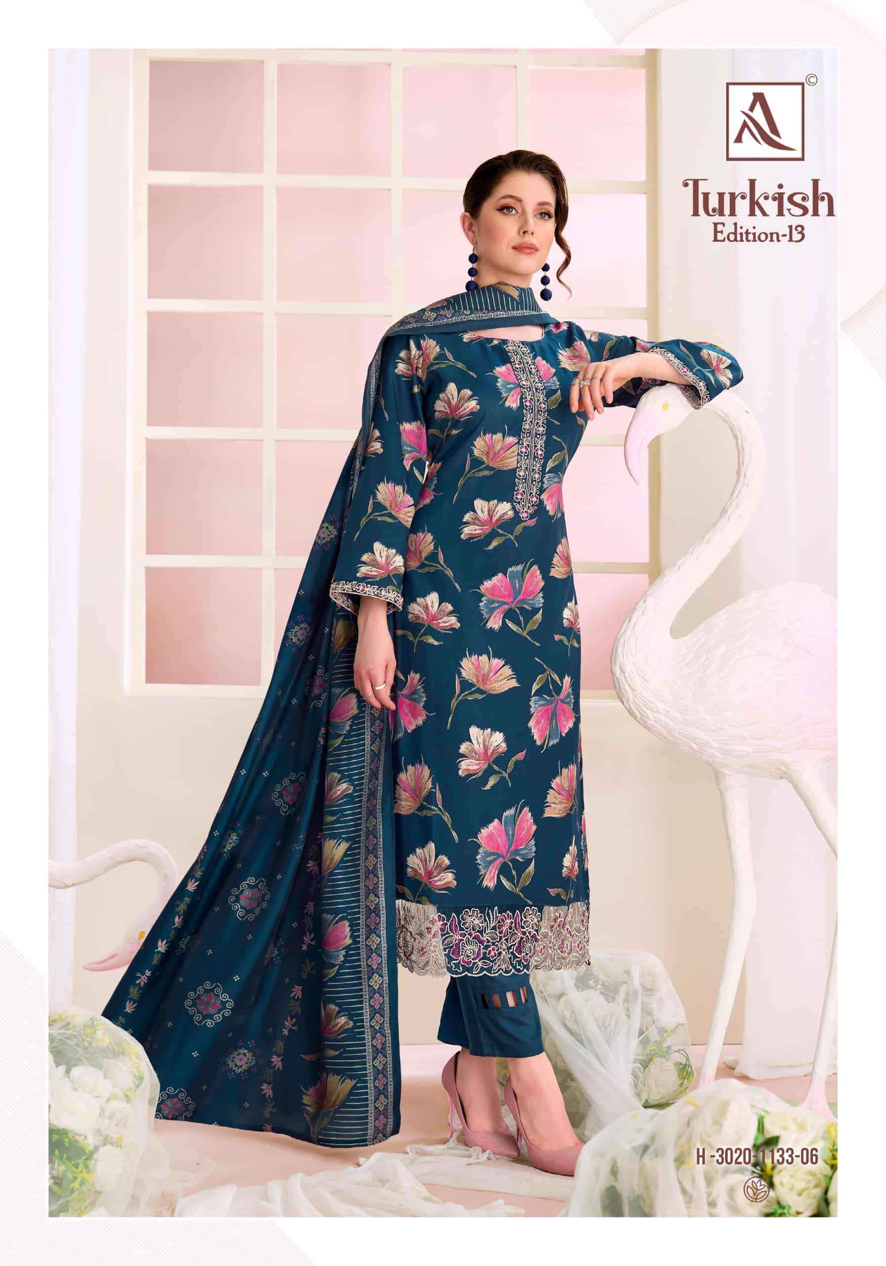 Alok Suit Turkish Edition 13 Rayon Wholesale Surat 6 Pcs Catalogue
