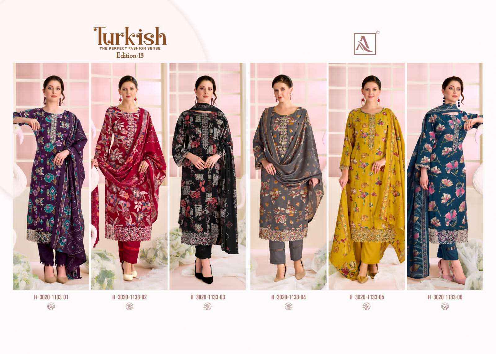 Alok Suit Turkish Edition 13 Rayon Wholesale Surat 6 Pcs Catalogue