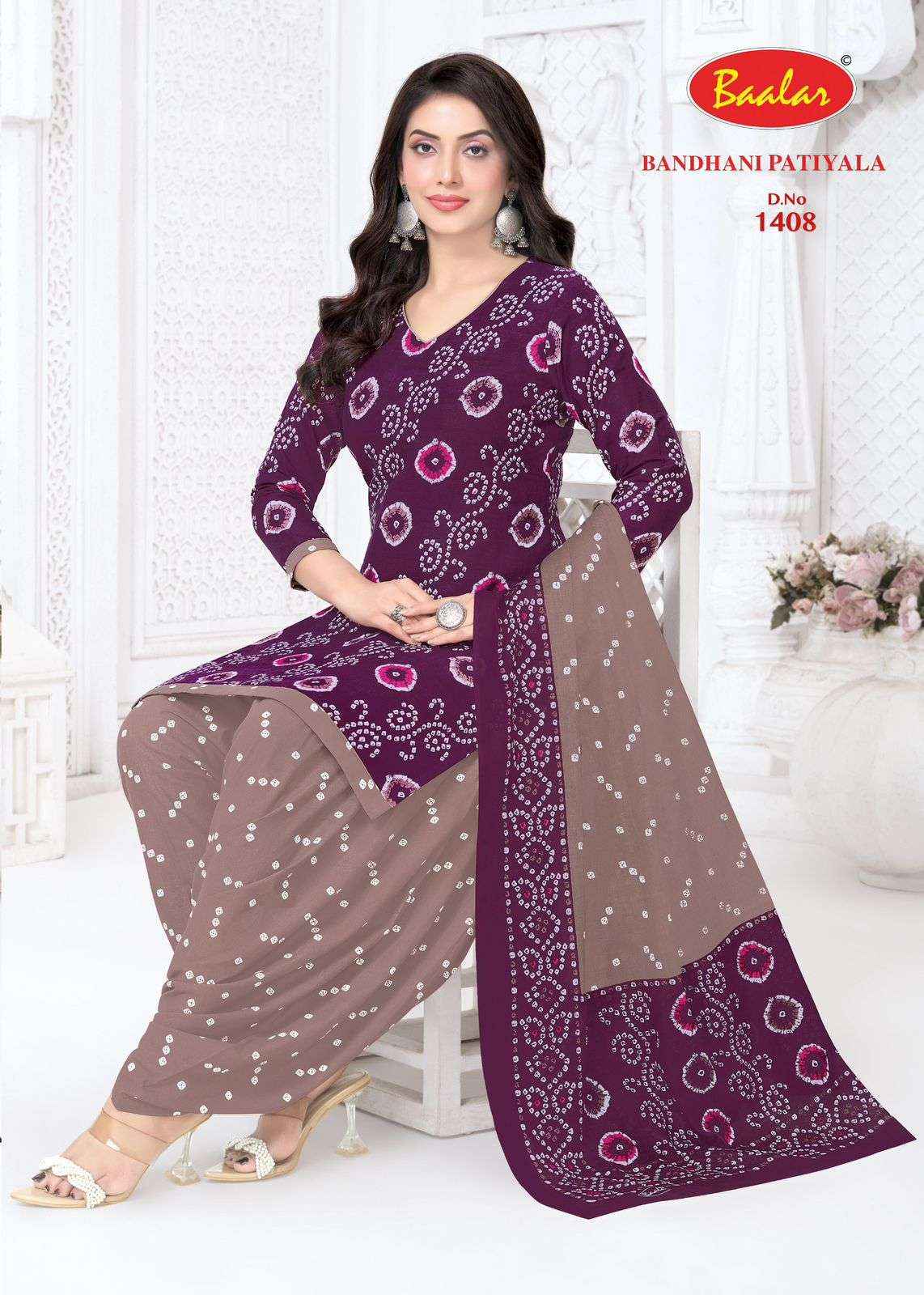 Baalar Bandhani Patiyala Vol 14 Cotton Unstitch Suits 12 Pcs Catalogue