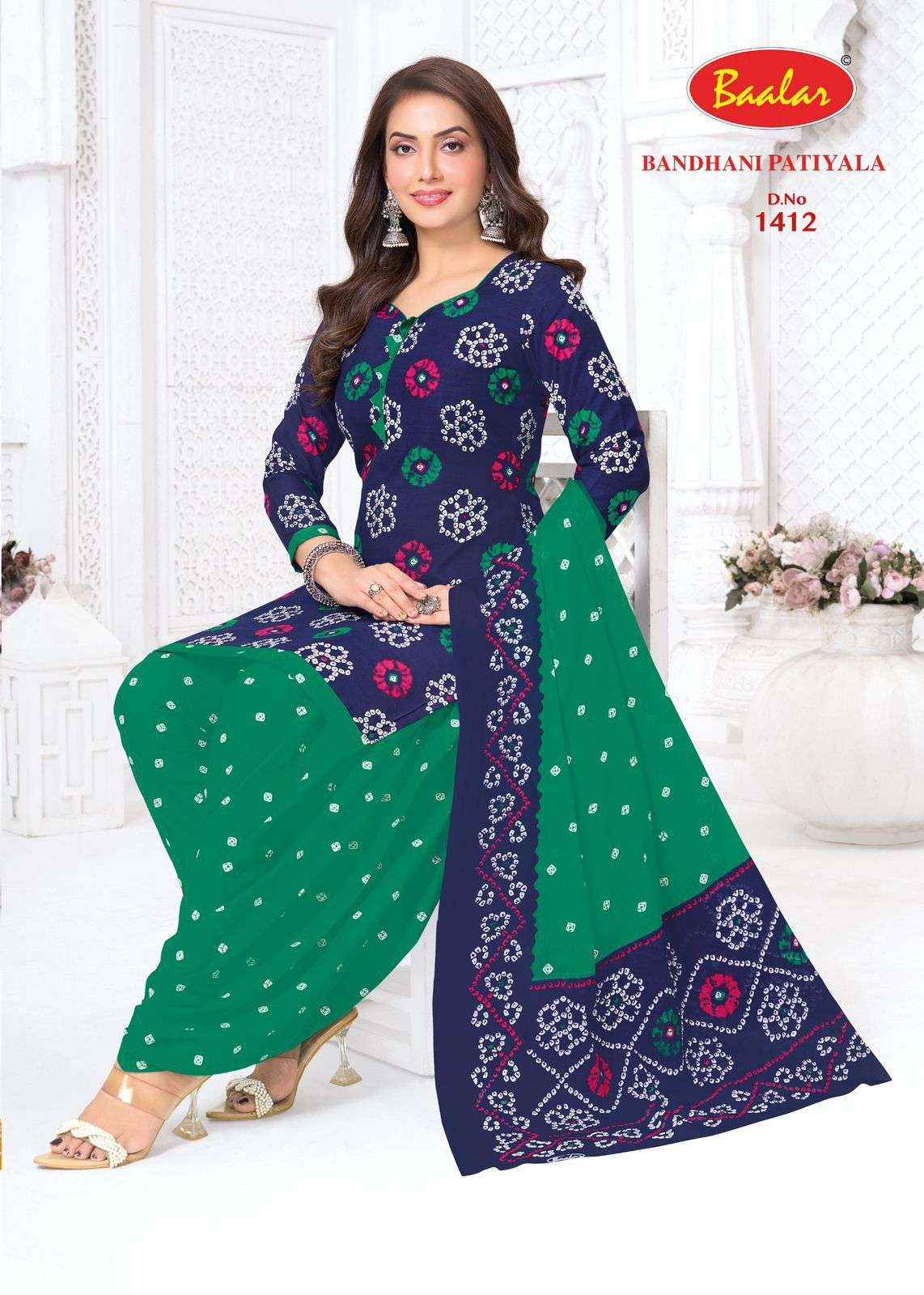 Baalar Bandhani Patiyala Vol 14 Cotton Unstitch Suits 12 Pcs Catalogue