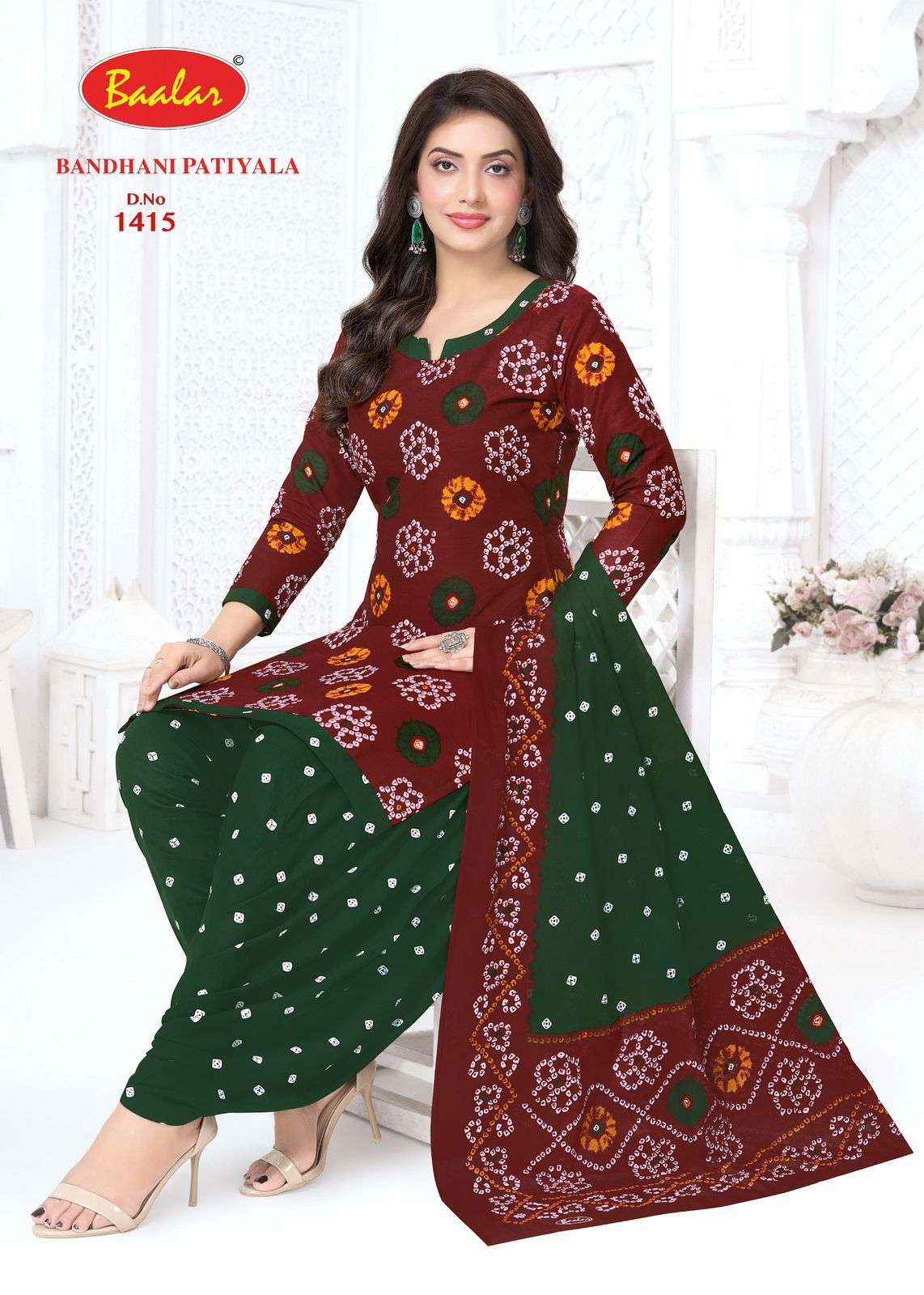 Baalar Bandhani Patiyala Vol 14 Cotton Unstitch Suits 12 Pcs Catalogue