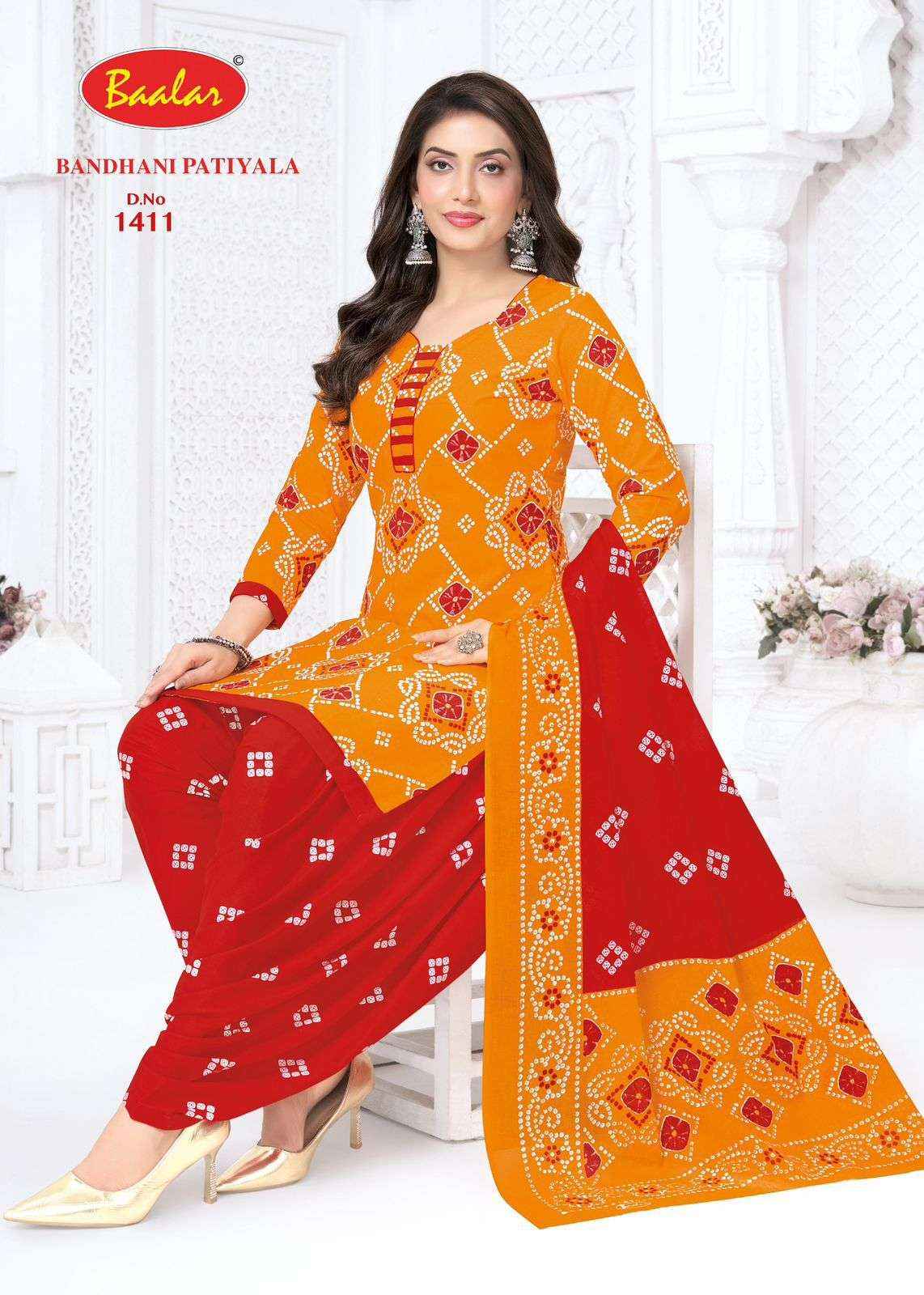 Baalar Bandhani Patiyala Vol 14 Cotton Unstitch Suits 12 Pcs Catalogue