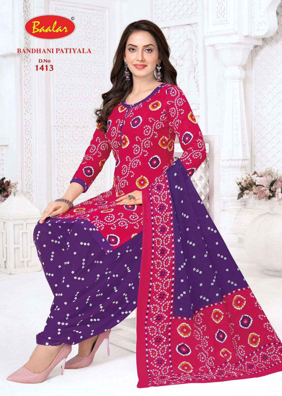 Baalar Bandhani Patiyala Vol 14 Cotton Unstitch Suits 12 Pcs Catalogue