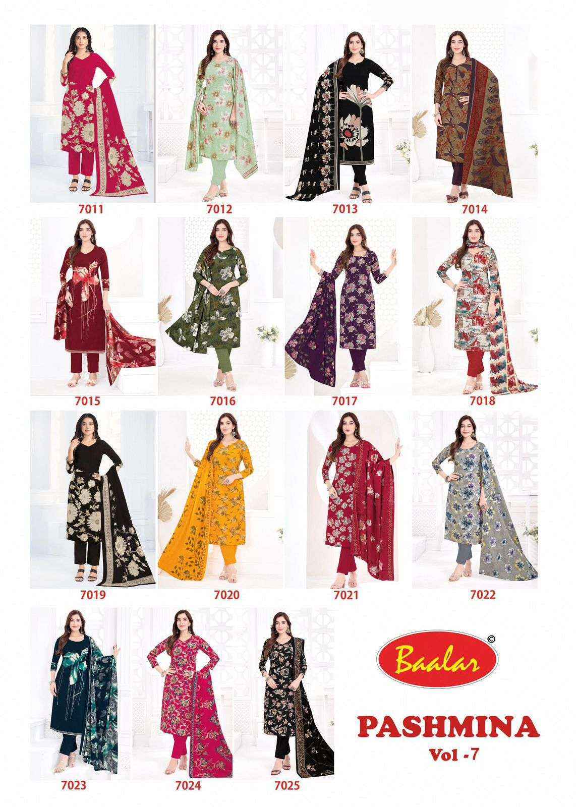 Baalar Pashmina Vol 7 Lawn Cotton Dress Material Wholesale Collection ( 15 Pcs Catalog )