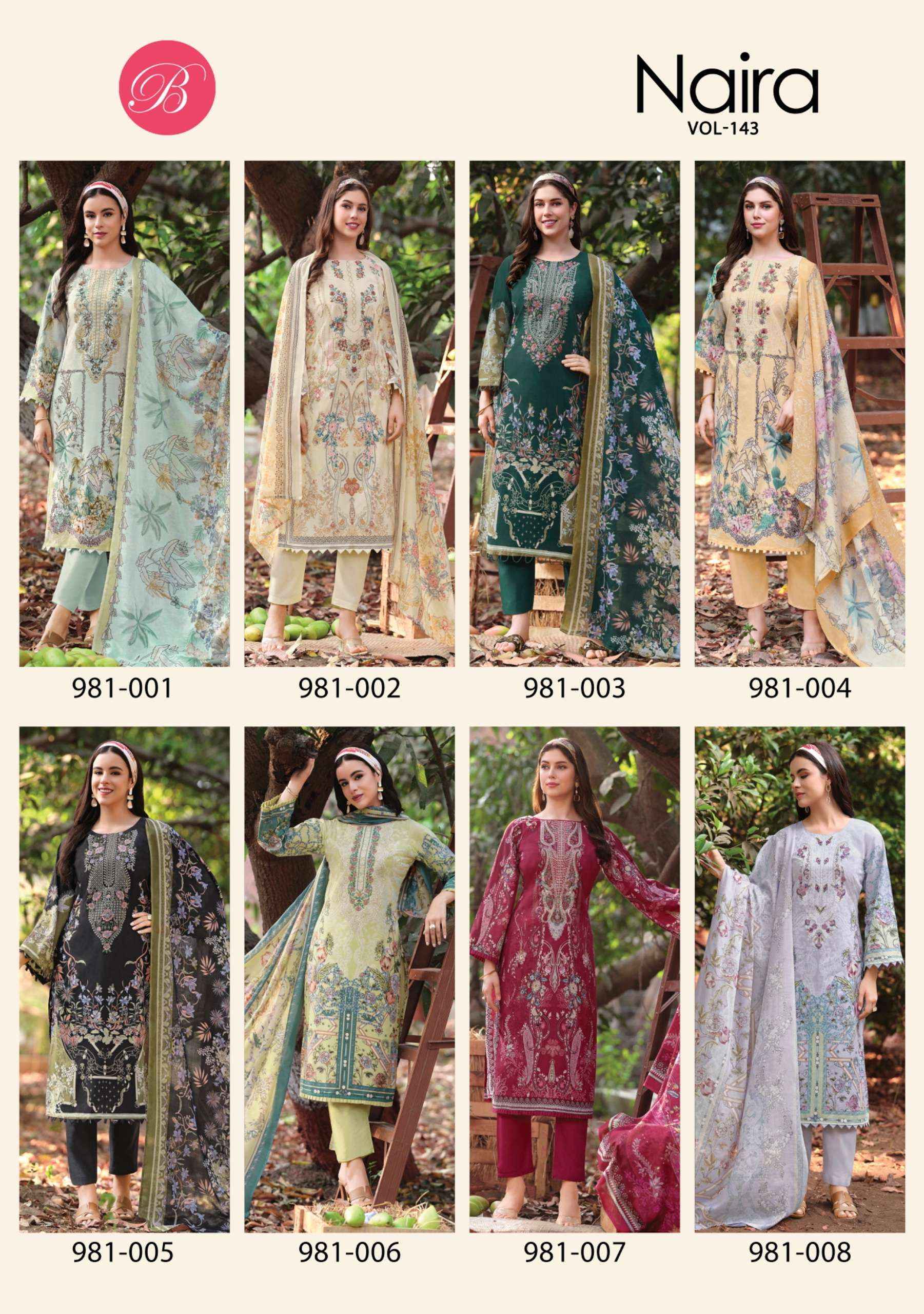 Belliza Designer Naira Vol 143 Cotton Dress Material Wholesale Market ( 8 pcs Catalogue )