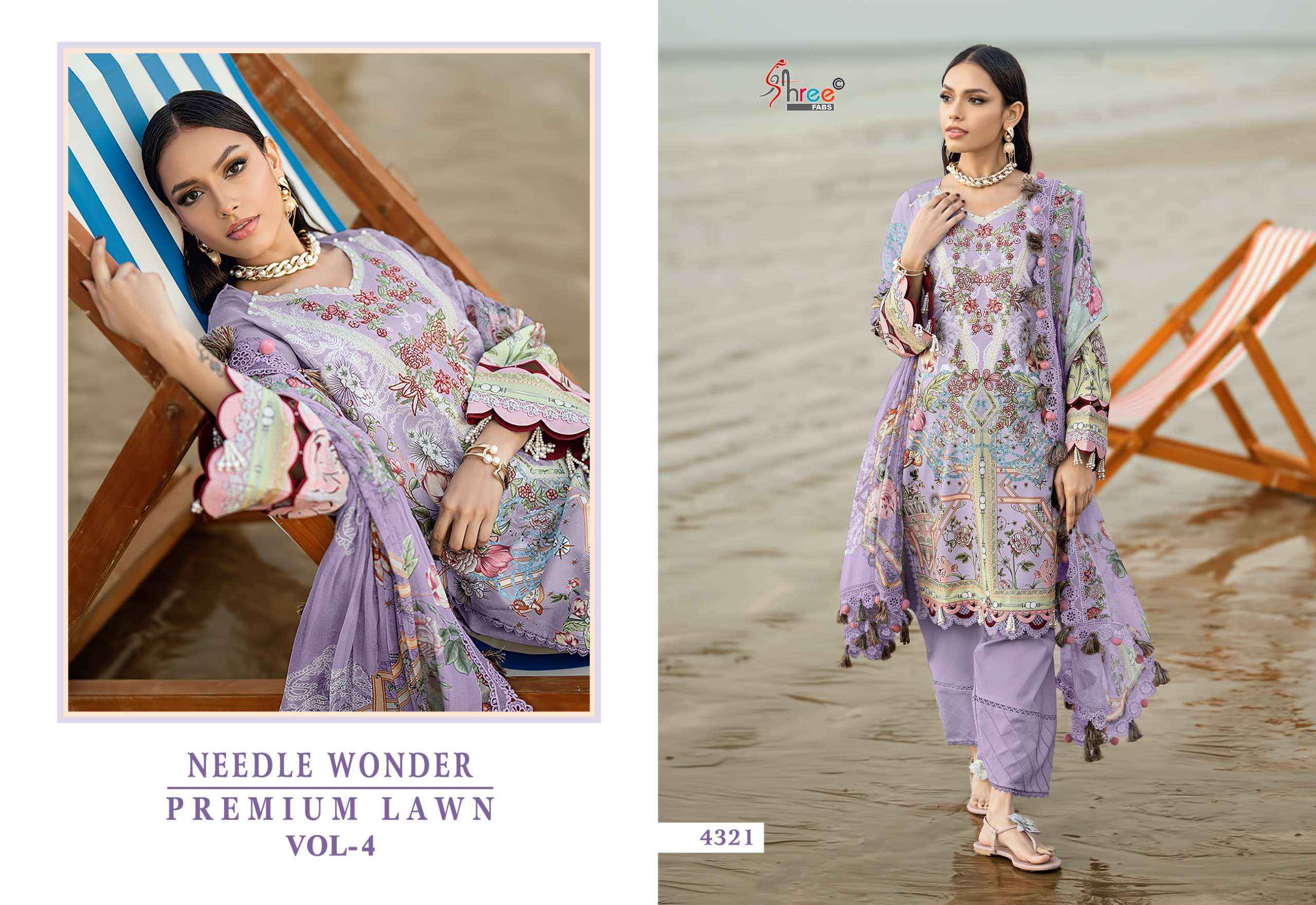 BUY SHREE FABS NEEDLE WONDER LAWN VOL 4 PAKISTANI SUITS WHOLESALE