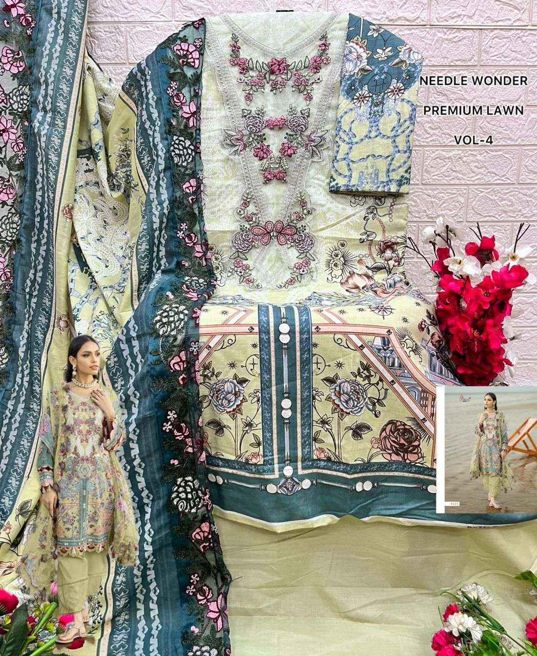 BUY SHREE FABS NEEDLE WONDER LAWN VOL 4 PAKISTANI SUITS WHOLESALE
