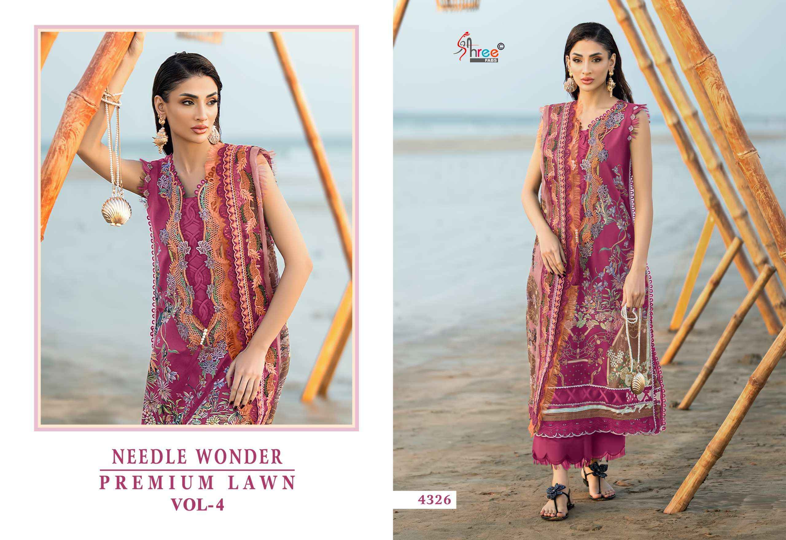 BUY SHREE FABS NEEDLE WONDER LAWN VOL 4 PAKISTANI SUITS WHOLESALE