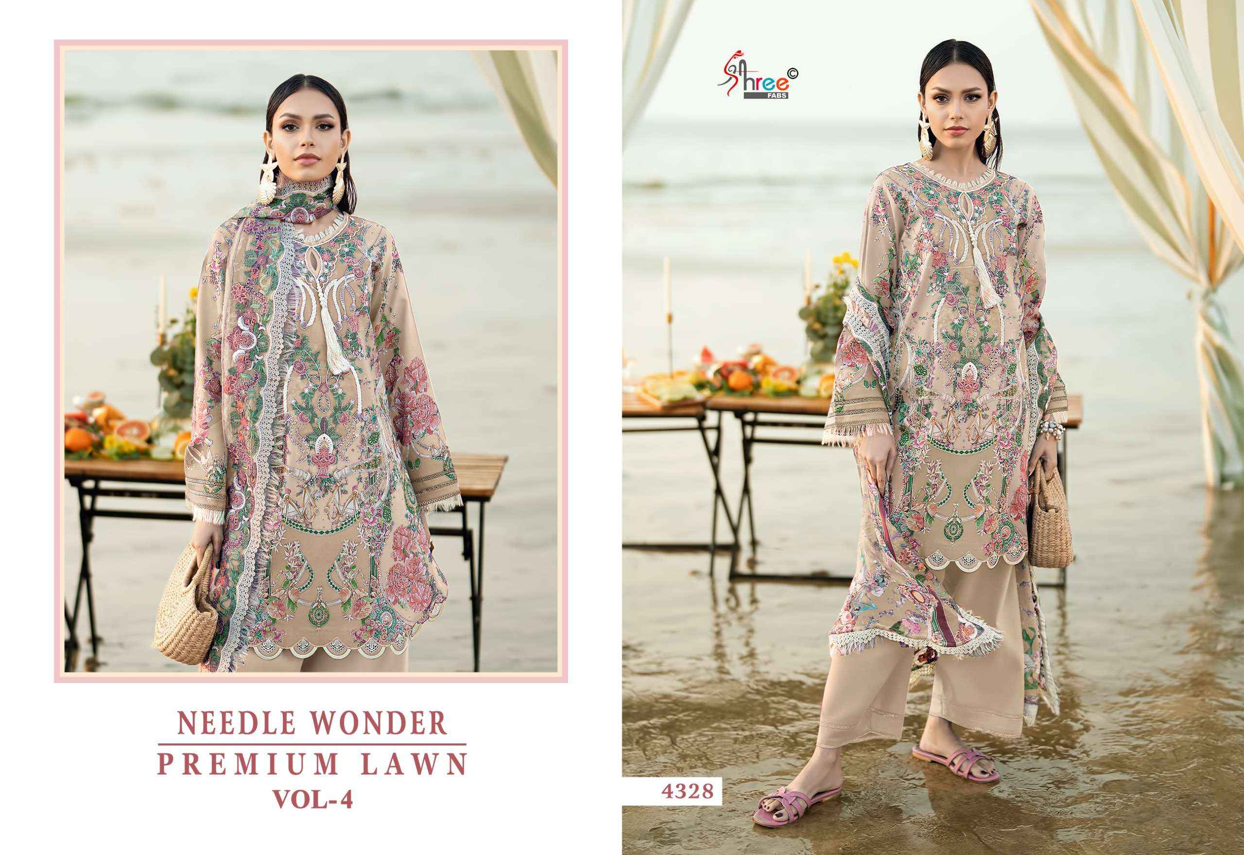 BUY SHREE FABS NEEDLE WONDER LAWN VOL 4 PAKISTANI SUITS WHOLESALE