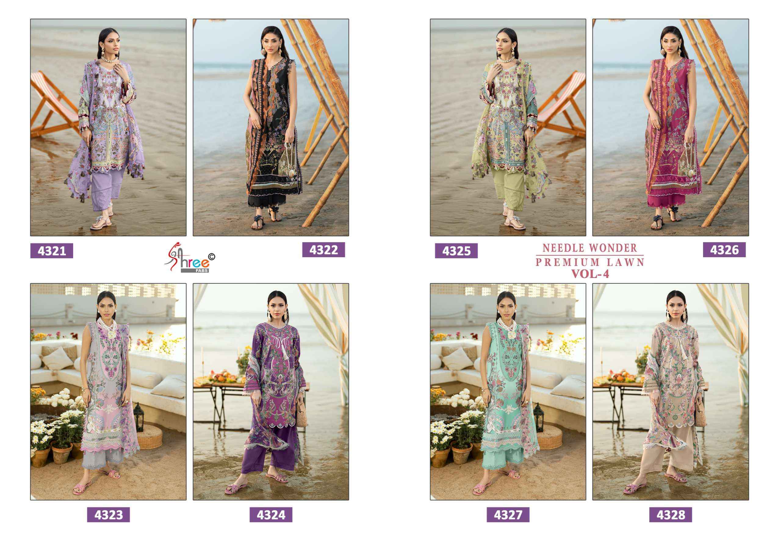 BUY SHREE FABS NEEDLE WONDER LAWN VOL 4 PAKISTANI SUITS WHOLESALE