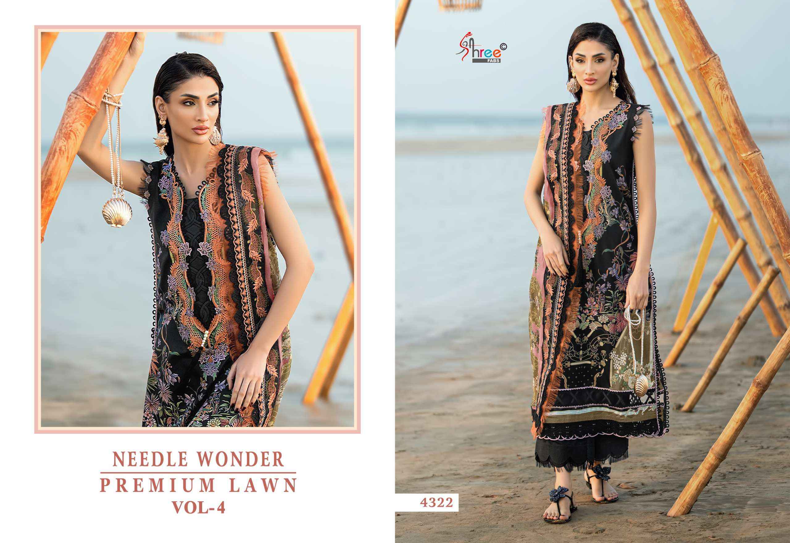 BUY SHREE FABS NEEDLE WONDER LAWN VOL 4 PAKISTANI SUITS WHOLESALE