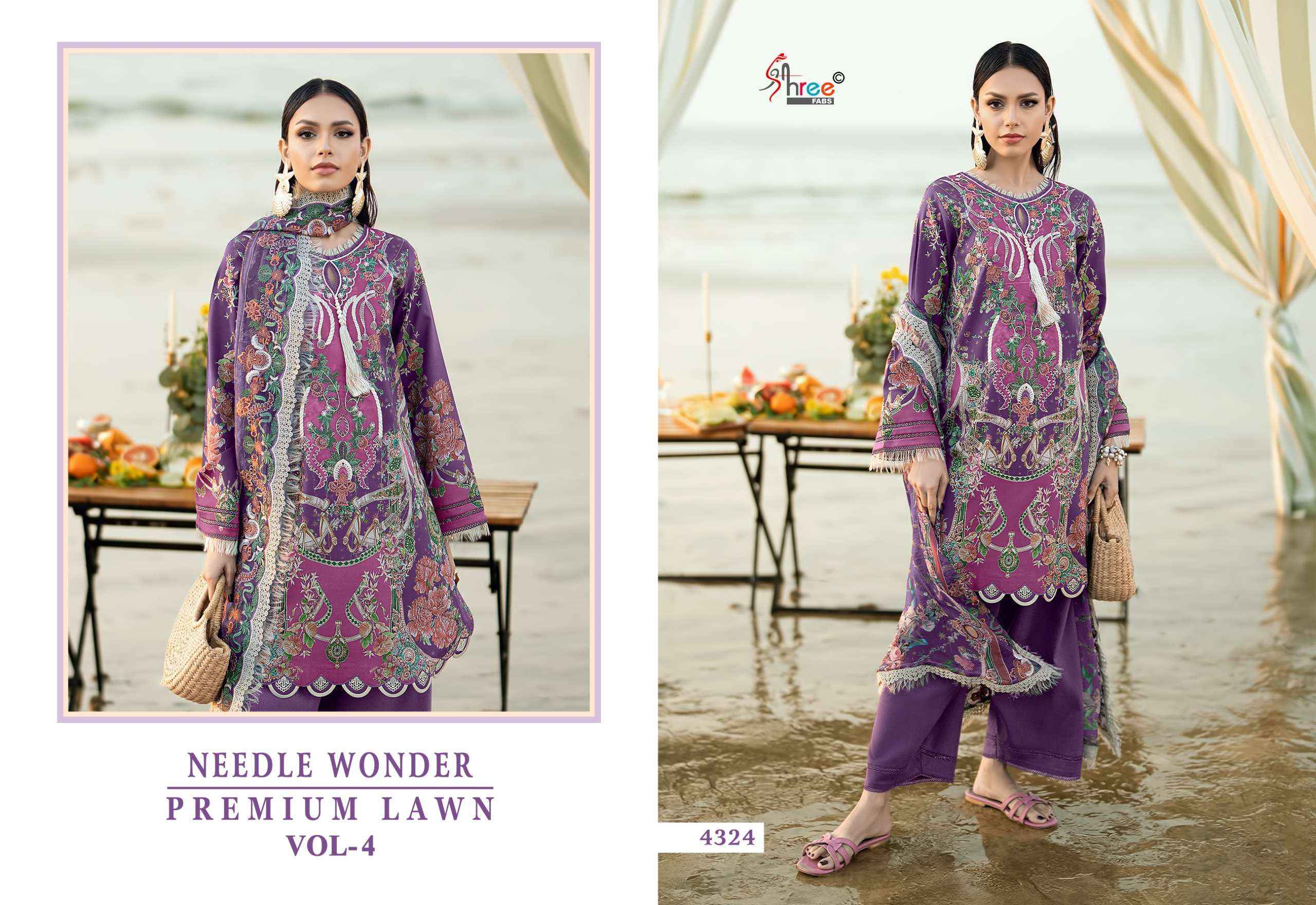 BUY SHREE FABS NEEDLE WONDER LAWN VOL 4 PAKISTANI SUITS WHOLESALE