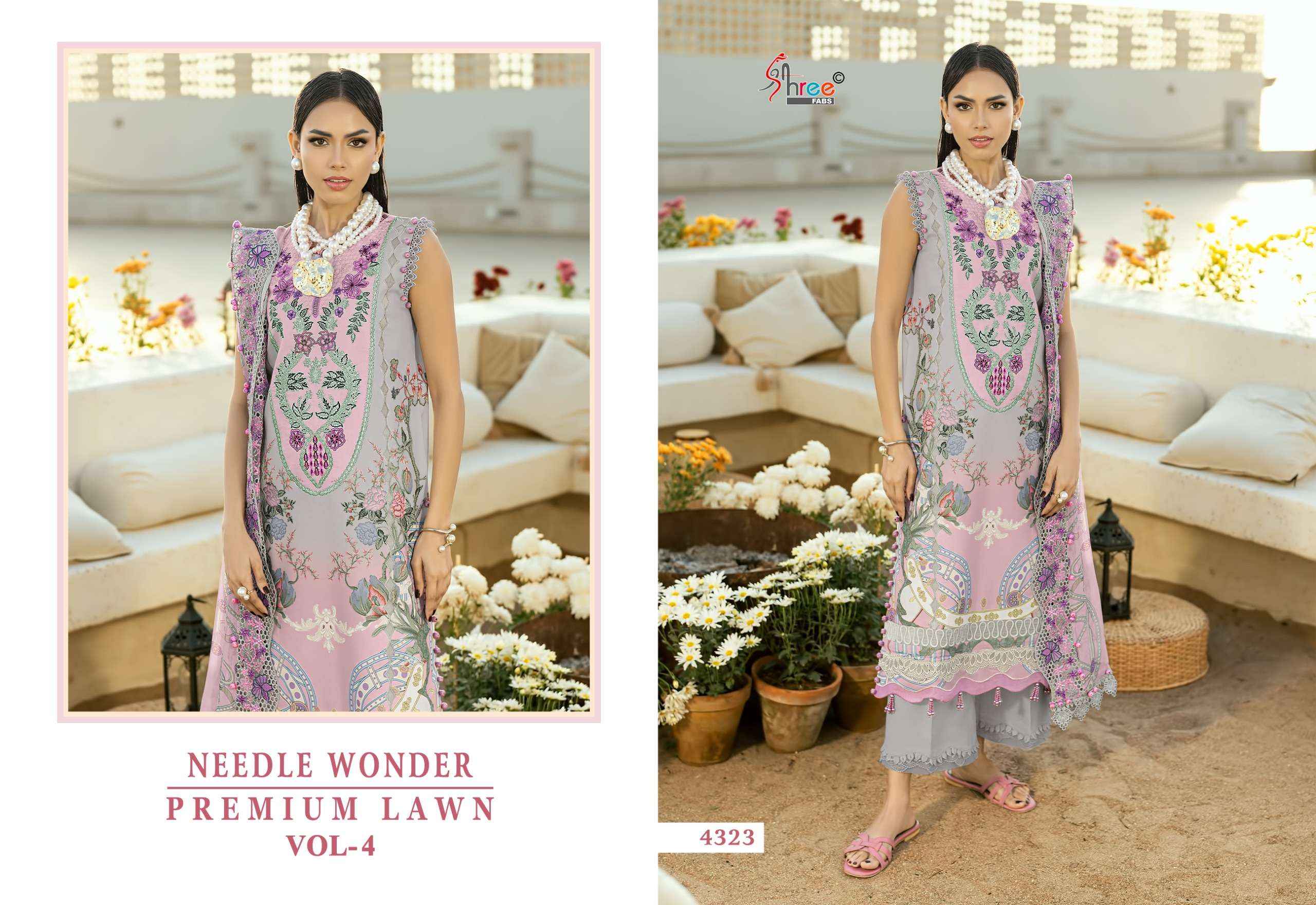 BUY SHREE FABS NEEDLE WONDER LAWN VOL 4 PAKISTANI SUITS WHOLESALE