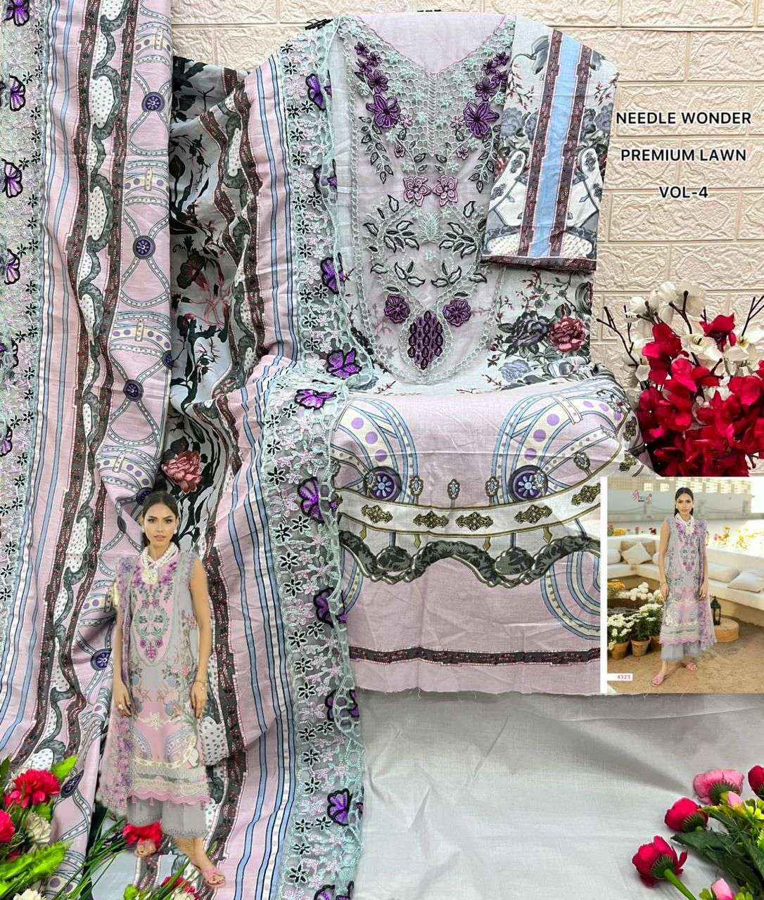 BUY SHREE FABS NEEDLE WONDER LAWN VOL 4 PAKISTANI SUITS WHOLESALE