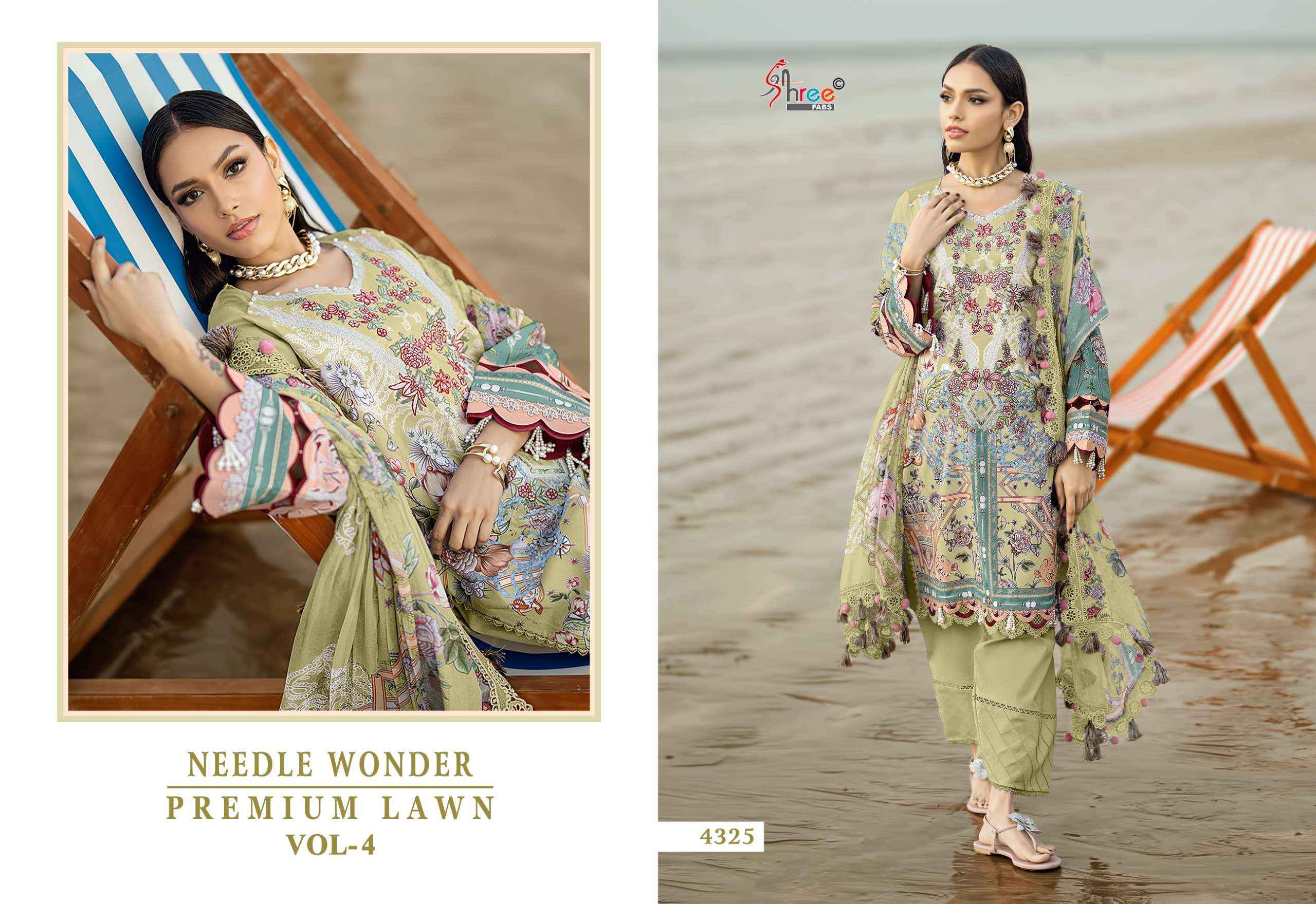 BUY SHREE FABS NEEDLE WONDER LAWN VOL 4 PAKISTANI SUITS WHOLESALE
