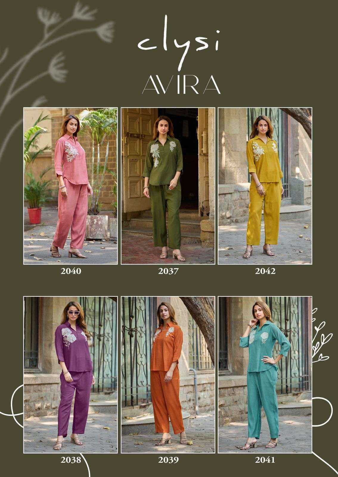 Clysi Avira Viscose Top With Bottom co ord set Wholesale Price ( 6 pcs Catalogue )