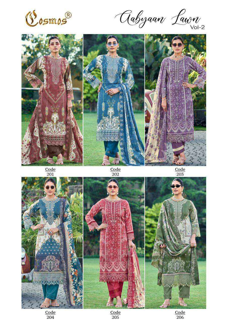 Cosmos Aabyaan Lawn Vol 2 Pakistani Cotton Dress Material Wholesale Collection ( 6 Pcs Catalog )