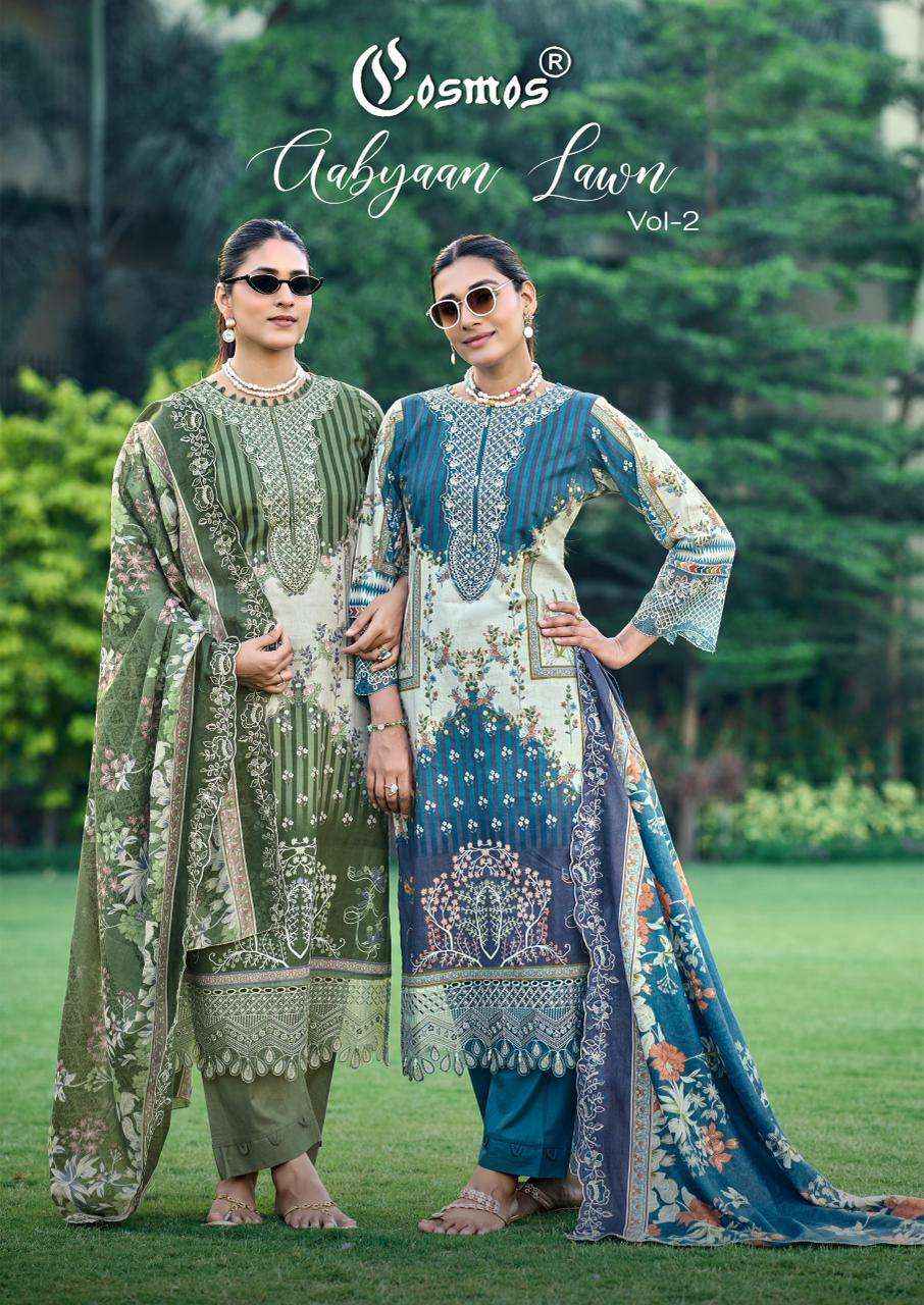 Cosmos Aabyaan Lawn Vol 2 Pakistani Cotton Dress Material Wholesale Collection ( 6 Pcs Catalog )