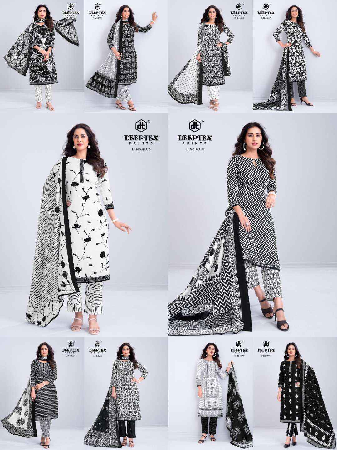 Deeptex Aaliza Black And White Vol 4 Pure Cotton Dress Collection ( 10 Pcs Catalog ) 