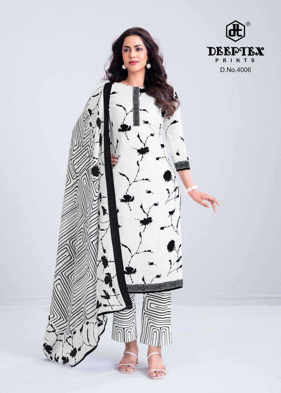 Deeptex Aaliza Black And White Vol 4 Pure Cotton Dress Collection ( 10 Pcs Catalog ) 