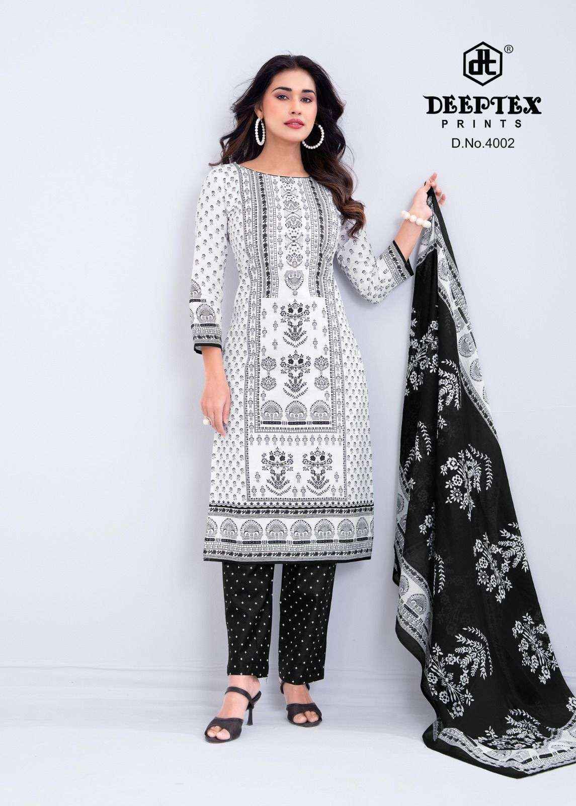 Deeptex Aaliza Black And White Vol 4 Pure Cotton Dress Collection ( 10 Pcs Catalog ) 