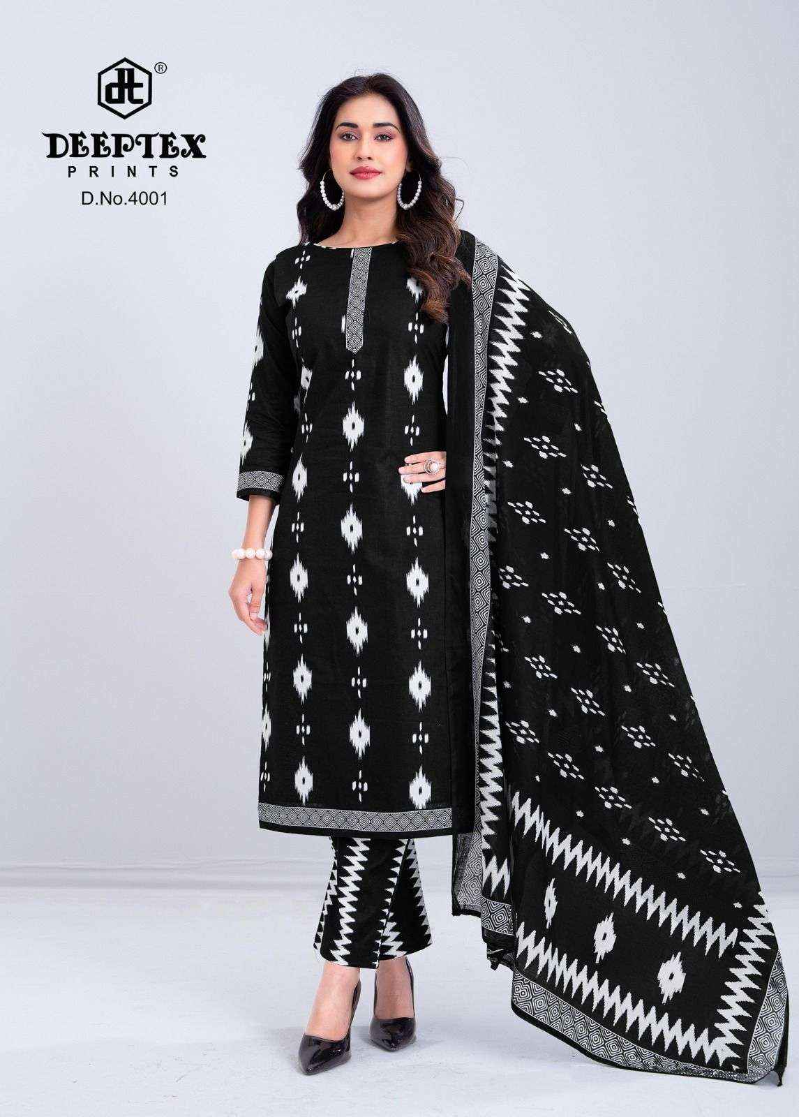 Deeptex Aaliza Black And White Vol 4 Pure Cotton Dress Collection ( 10 Pcs Catalog ) 