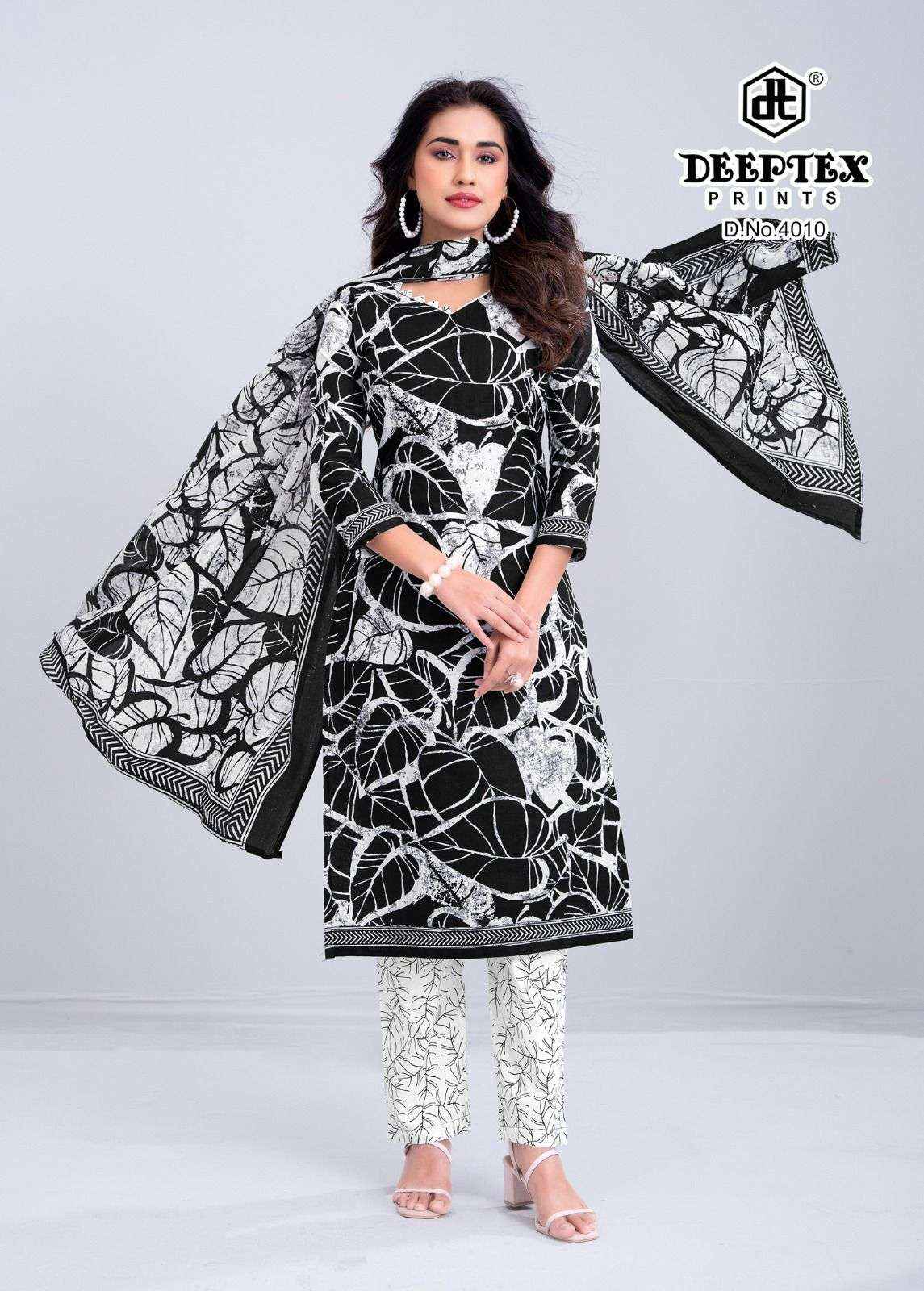 Deeptex Aaliza Black And White Vol 4 Pure Cotton Dress Collection ( 10 Pcs Catalog ) 
