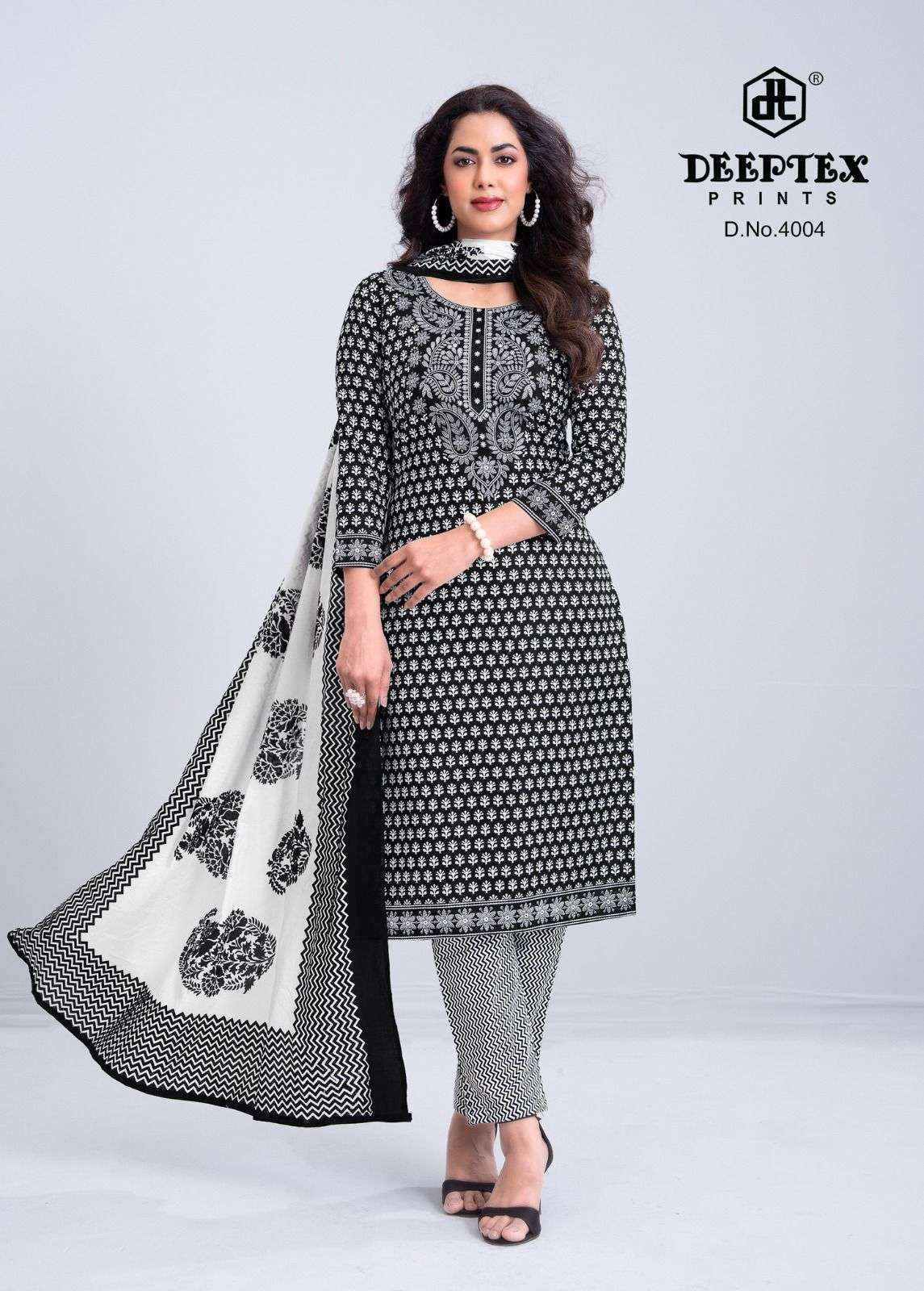 Deeptex Aaliza Black And White Vol 4 Pure Cotton Dress Collection ( 10 Pcs Catalog ) 
