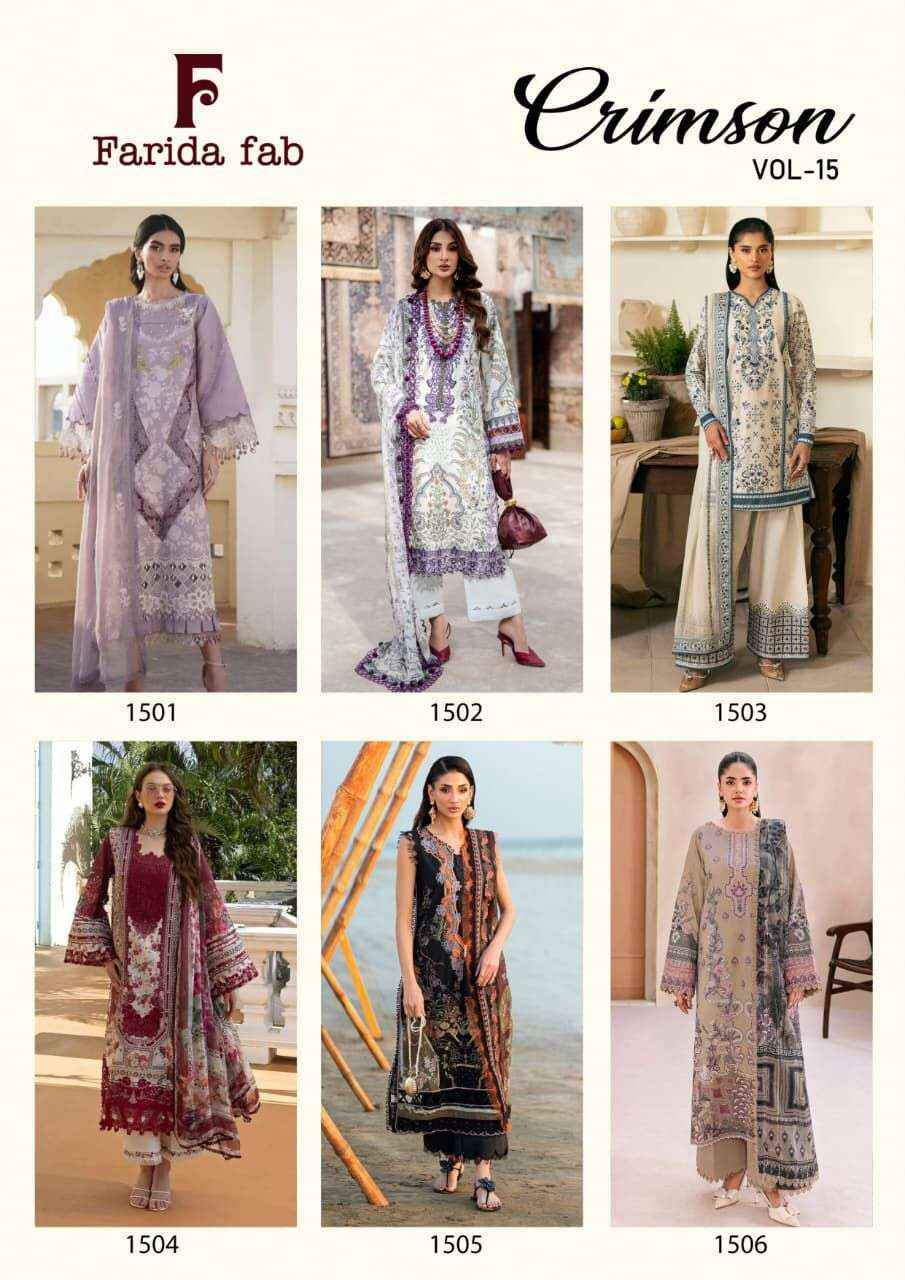 Farida Fab Crimson Vol 15 Cotton Dress Material Wholesale Catalogue ( 6 pcs Catalogue )
