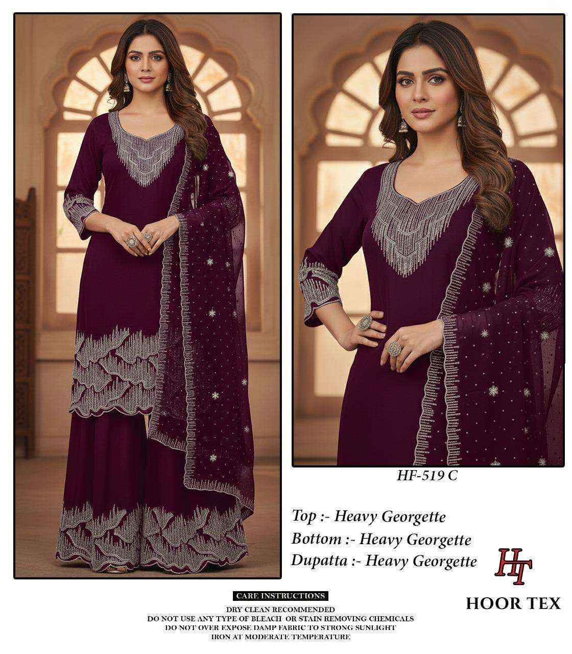 HOOR TEX HF 519 GEORGETTE DESIGNER WORK WHOLESALE READY MADE SUIT ( 4 PCS CATALOGUE )