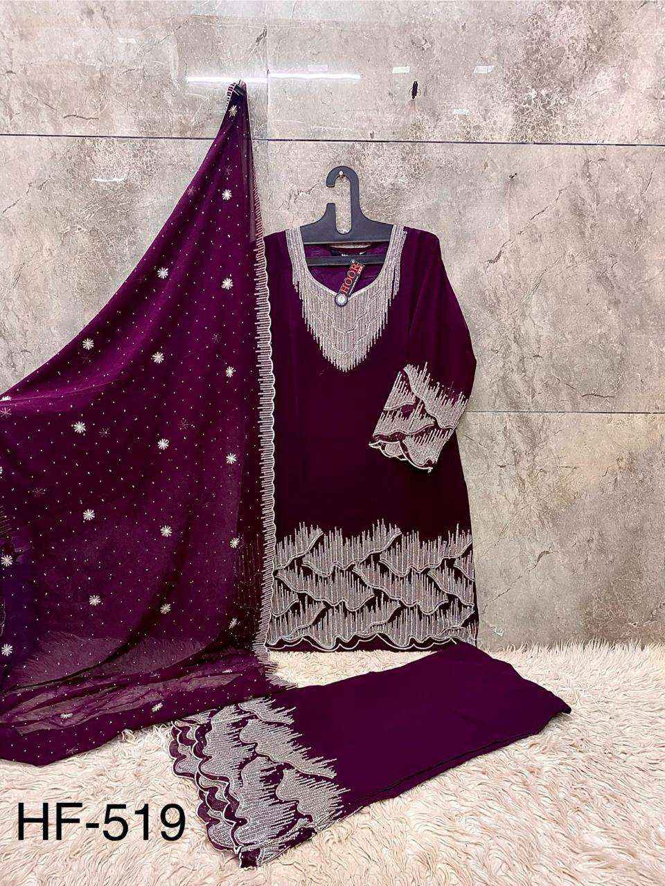 HOOR TEX HF 519 GEORGETTE DESIGNER WORK WHOLESALE READY MADE SUIT ( 4 PCS CATALOGUE )