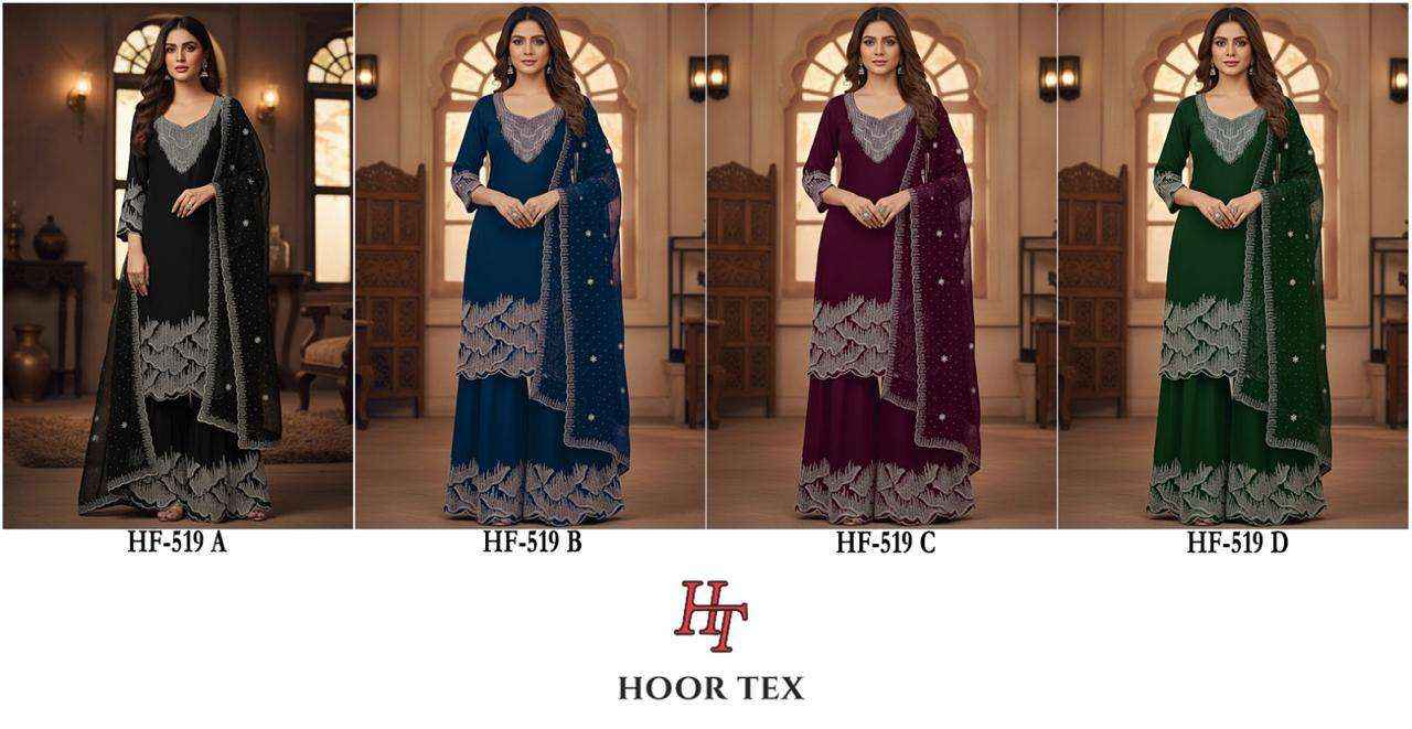 HOOR TEX HF 519 GEORGETTE DESIGNER WORK WHOLESALE READY MADE SUIT ( 4 PCS CATALOGUE )