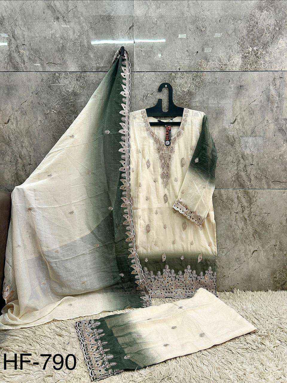 HOOR TEX HF 790 SHADED FABRIC BEAUTIFUL DESIGNER LOOK PARTY WEAR LADIES SUIT COLLECTION ( 4 PCS CATALOG )