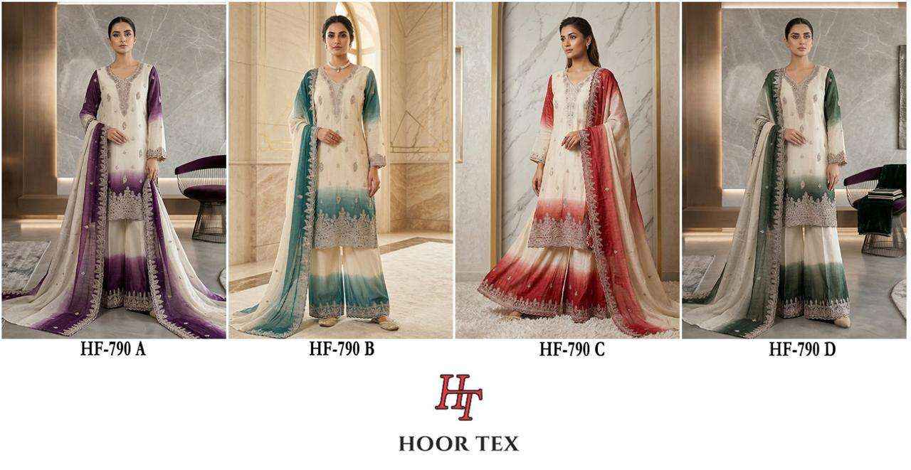 HOOR TEX HF 790 SHADED FABRIC BEAUTIFUL DESIGNER LOOK PARTY WEAR LADIES SUIT COLLECTION ( 4 PCS CATALOG )