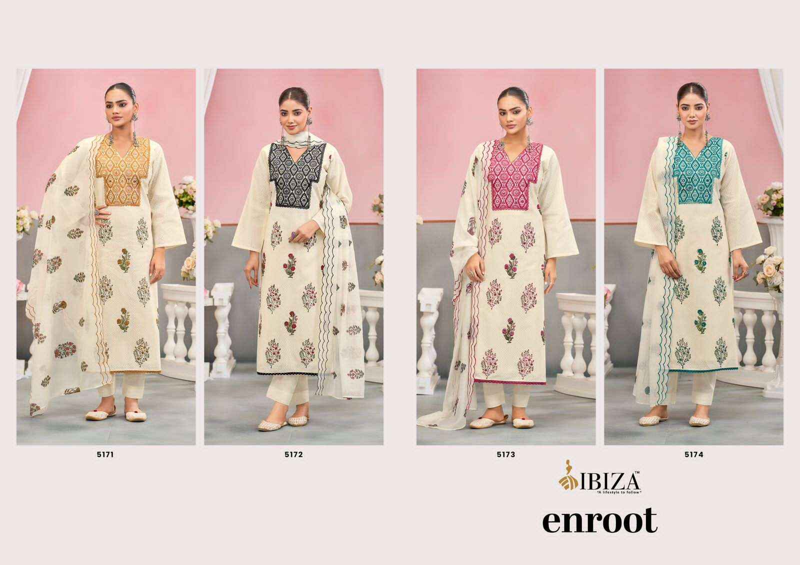 Ibiza Enroot Pure Cotton Latest Dress Material Surat Textile Market ( 4 Pcs Catalogue )