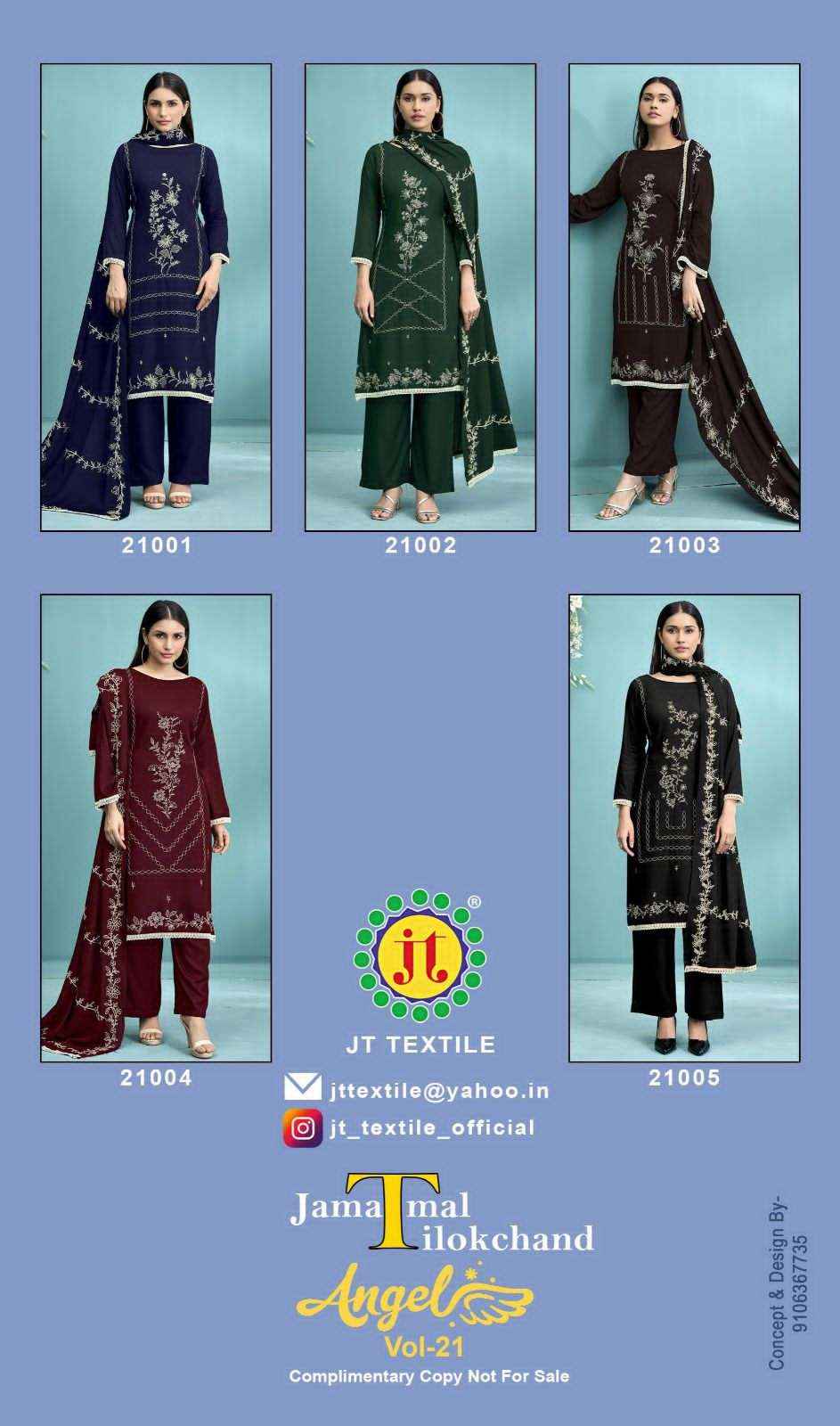 Jt Angel Vol 21 Rayon Suit Wholesale Catalogue Price ( 5 Pcs Catalogue )