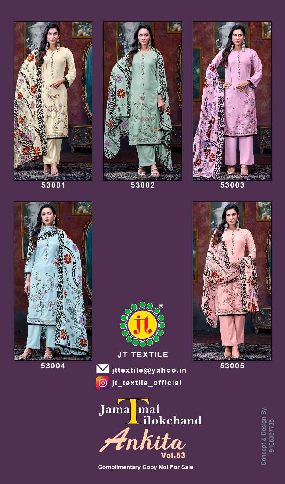 Jt Ankita Vol 53 Rayon Wholesale Dress Material New Catalogue ( 5 pcs Catalogue )