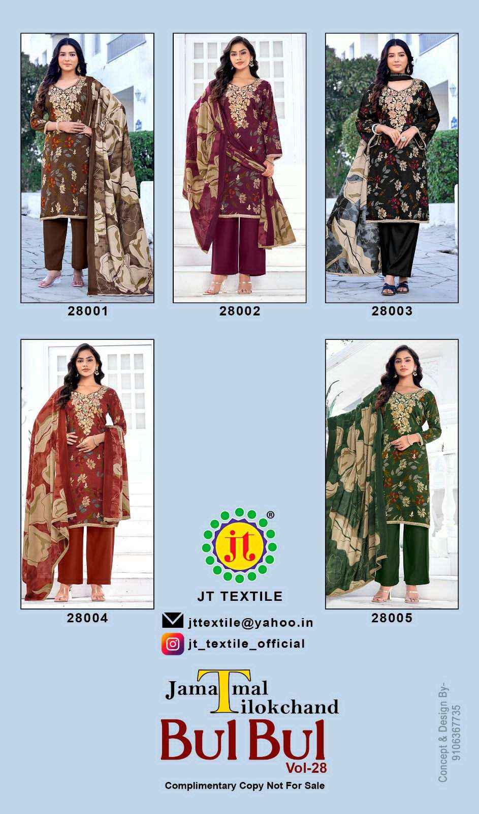 Jt Bulbul Vol 28 Rayon Suit Wholesale Price