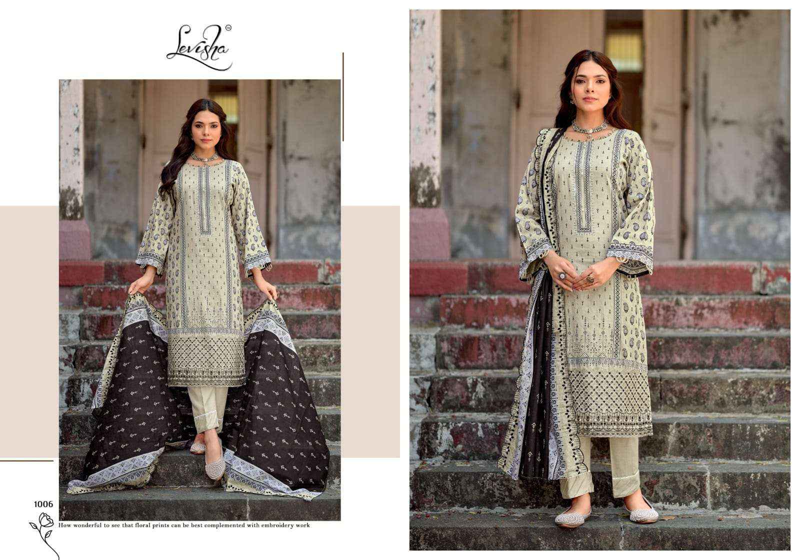 LEVISHA ZUBIA LAWN COTTON WORK DRESS MATERIAL WHOLESALE PRICE ( 6 PCS CATALOGUE )