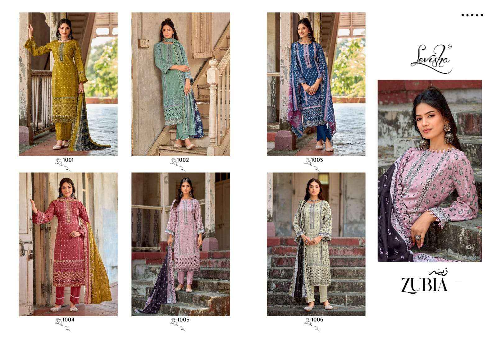 LEVISHA ZUBIA LAWN COTTON WORK DRESS MATERIAL WHOLESALE PRICE ( 6 PCS CATALOGUE )