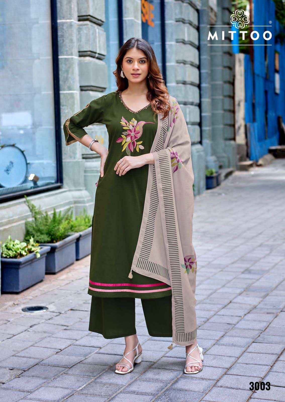 Mittoo Fashion Resham Wholesale Readymade Suit 4 Pcs Catalogue