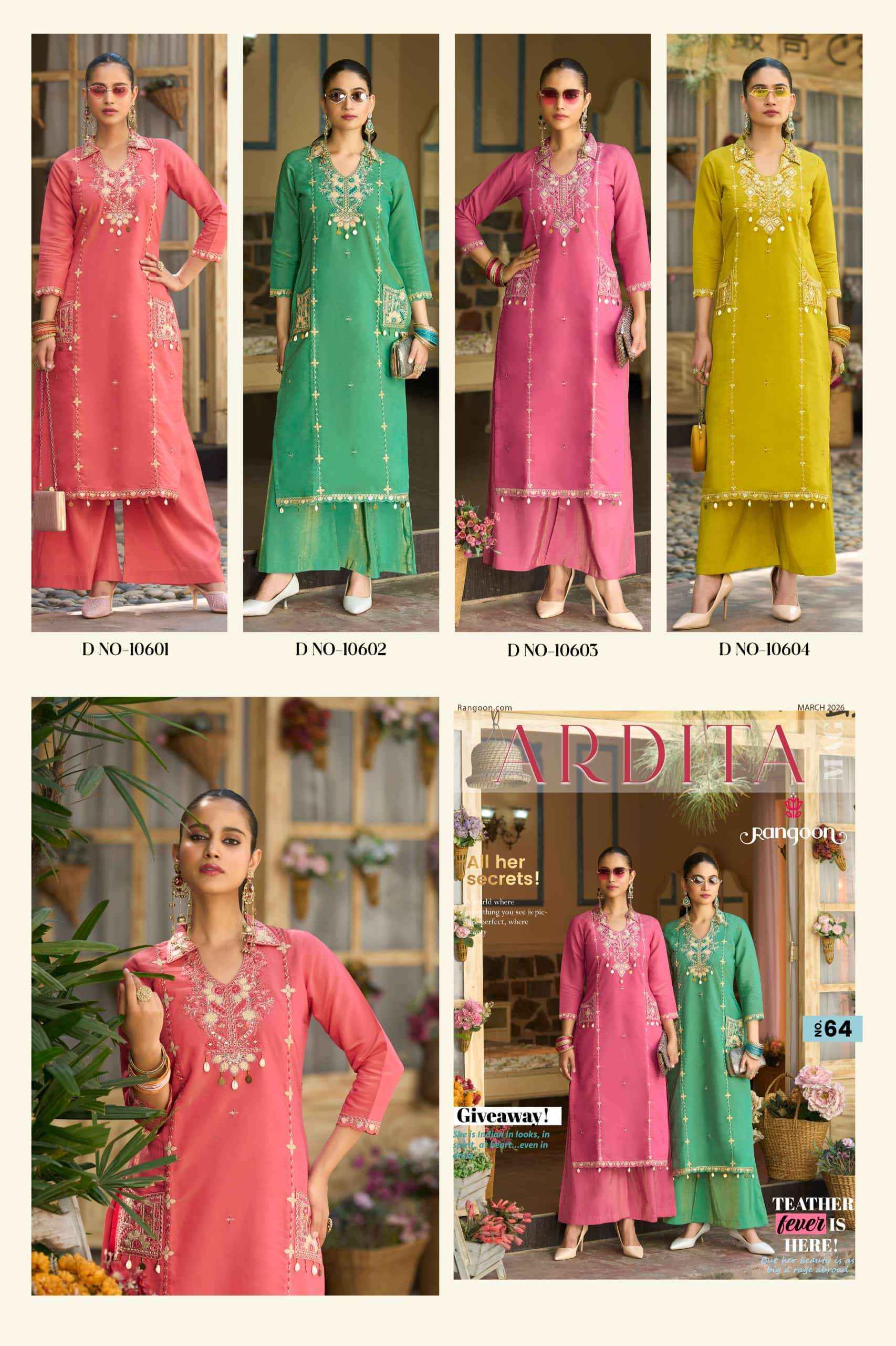 Rangoon Adrita Designer Kurti Palazzo Pair Catalog Wholesale Price ( 4 Pcs Catalogue )