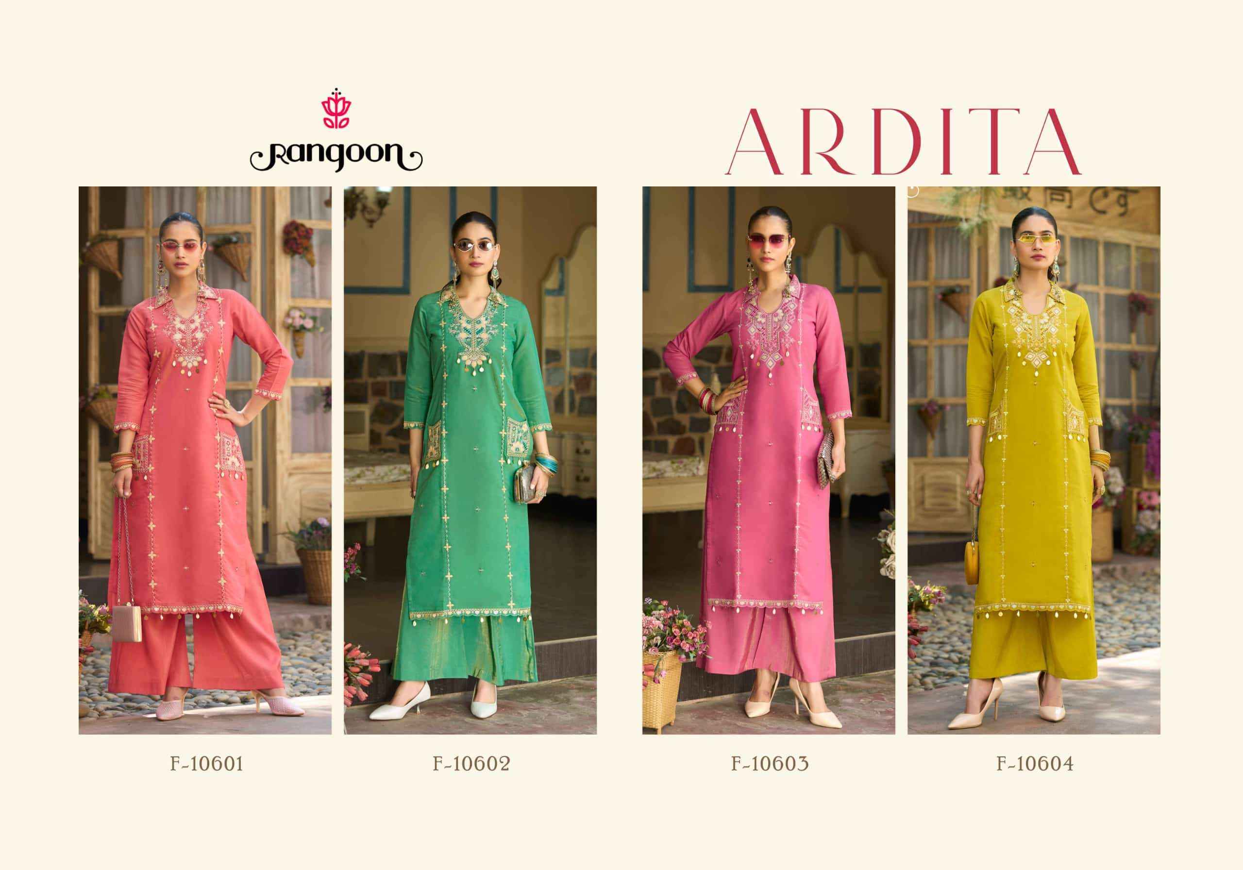 Rangoon Adrita Designer Kurti Palazzo Pair Catalog Wholesale Price ( 4 Pcs Catalogue )